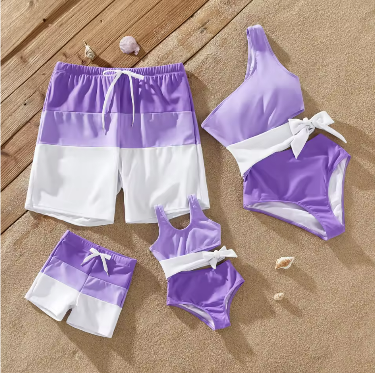 Family Matching Purple Swimsuits Set
