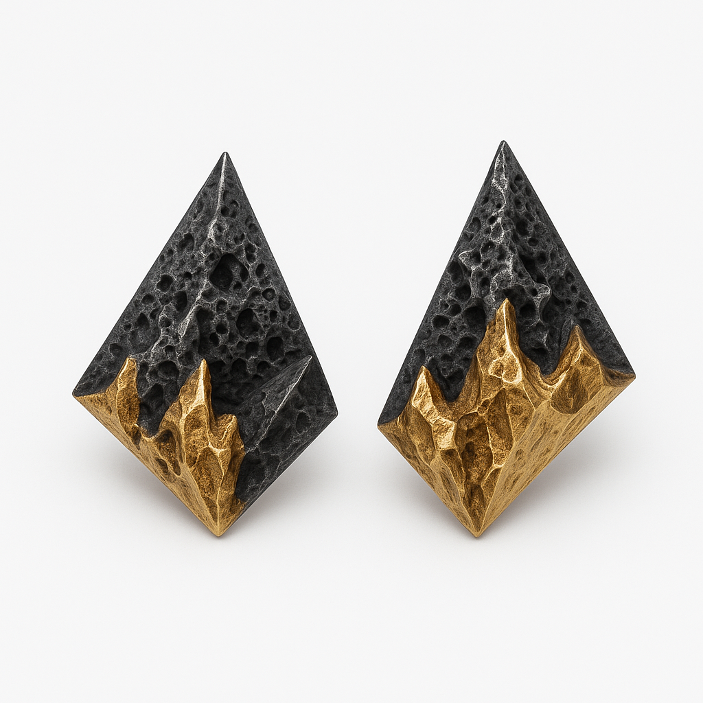 Geometric Lava Stone and Gold Earrings