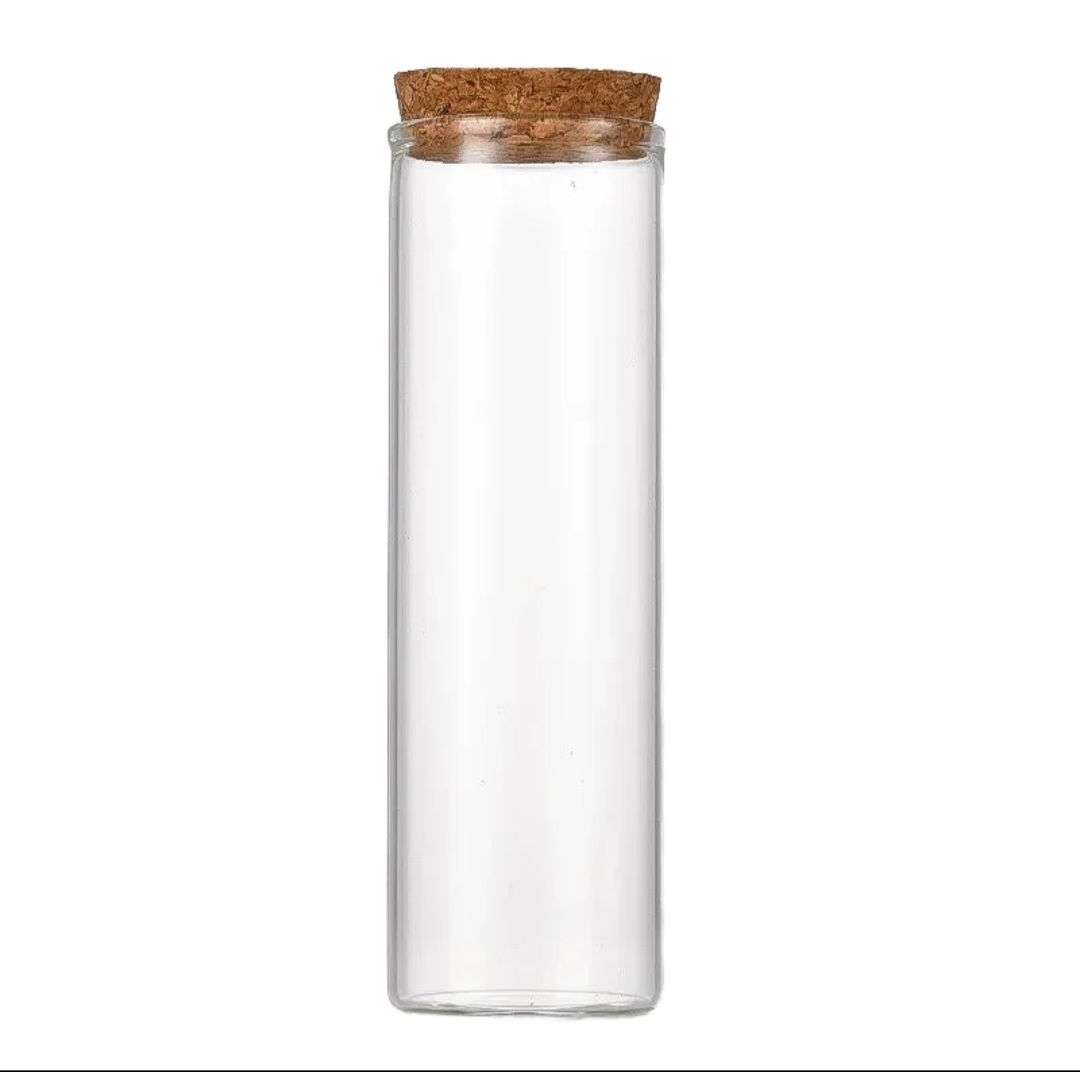 Glass Storage Tube with Cork Stopper, 4.7dia. x 18cm Height, Clear. 1 Glass Tube