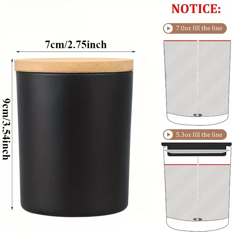 Matte Black Glass Candle Jar with Lid - 6oz/1pc