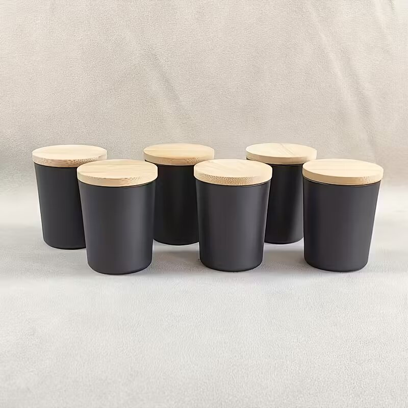 Matte Black Glass Candle Jar with Lid - 6oz/1pc