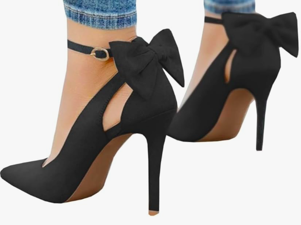 Fashare Womens High Heels Bow Tie Back Sexy Stiletto Ankle Strap Wedding Dress Pumps Shoes