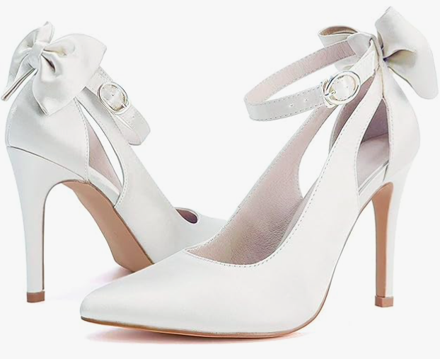 Fashare Womens High Heels Bow Tie Back Sexy Stiletto Ankle Strap Wedding Dress Pumps Shoes