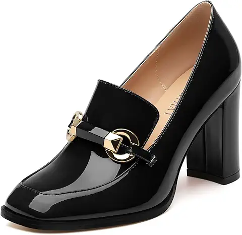 Black Patent Leather Block Heel Loafer