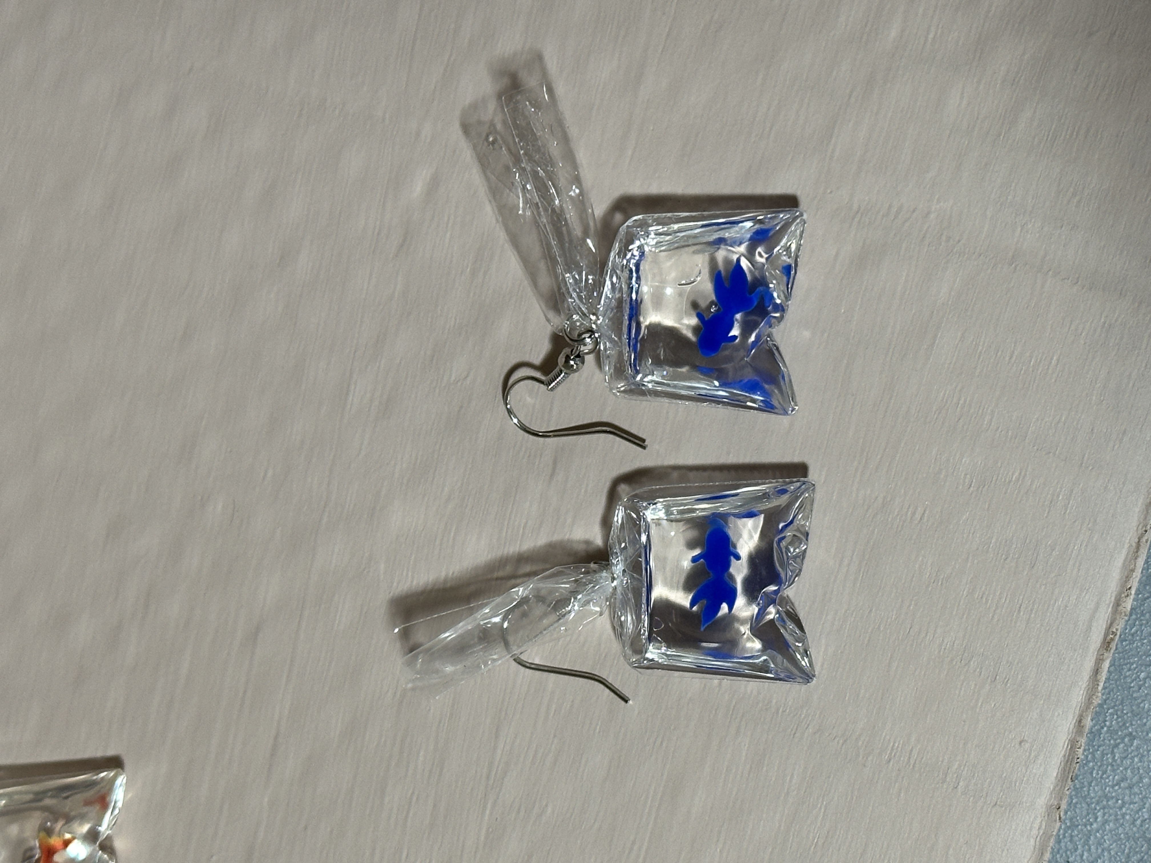 Blue Fish in bag Earrings