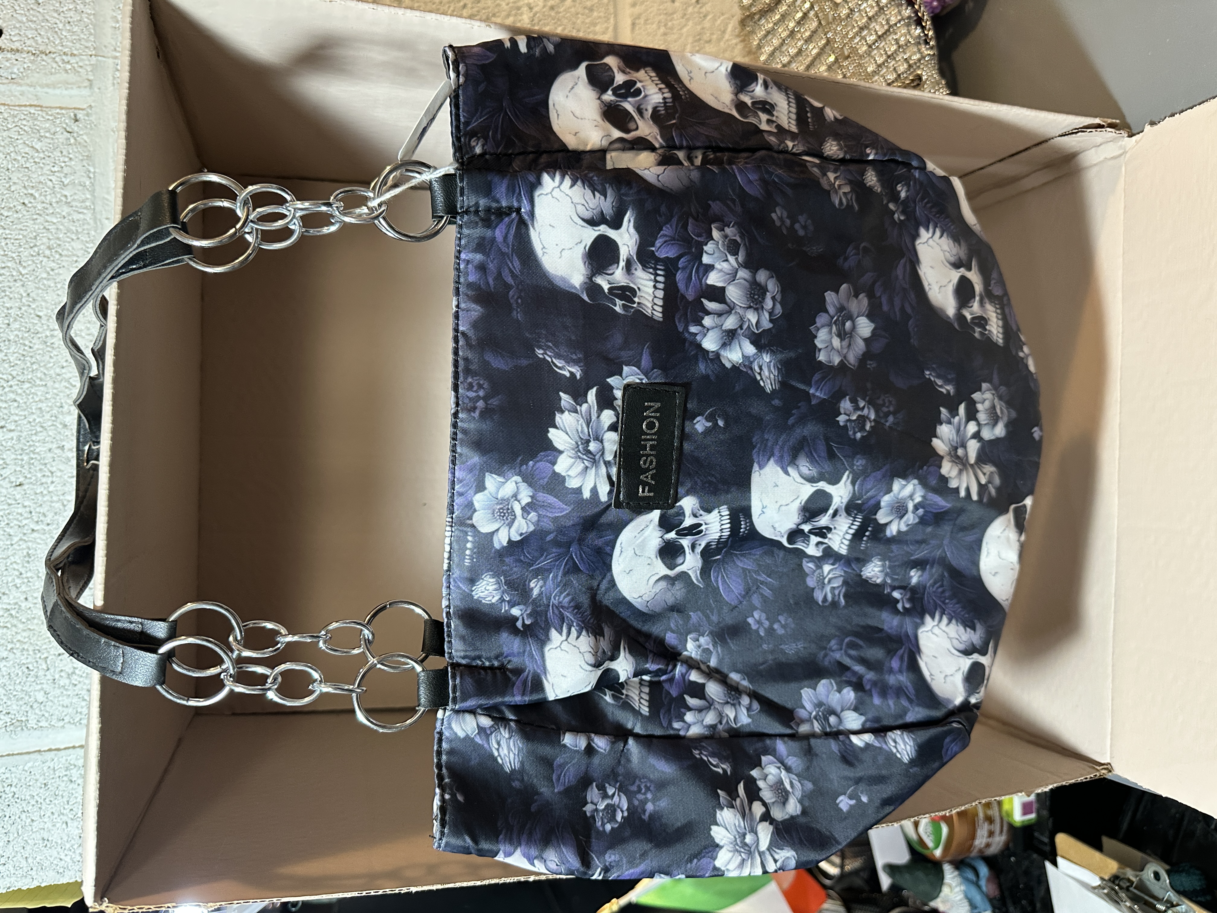 Skull & Floral Print Handbag