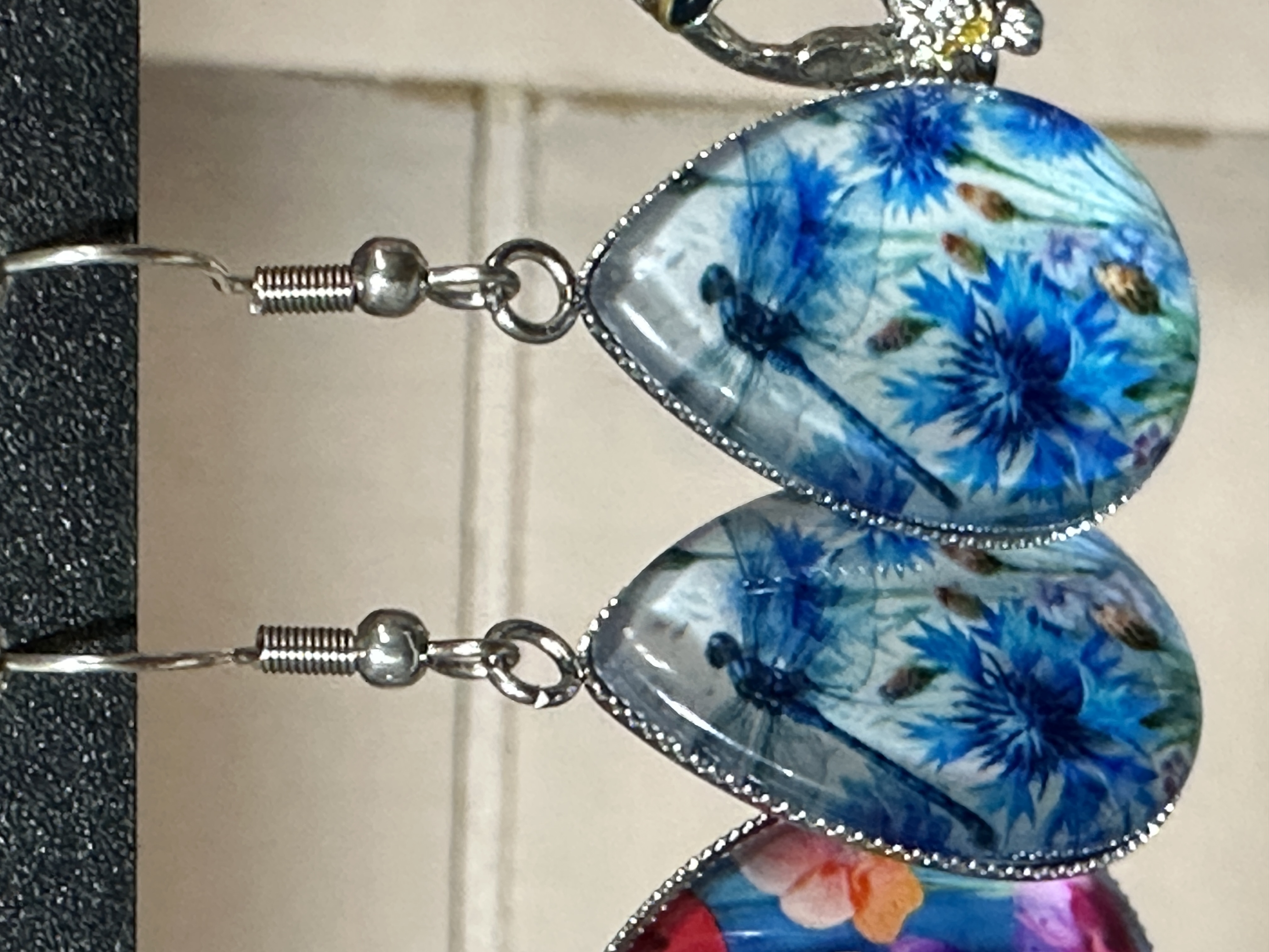 Blue Floral Teardrop Earrings