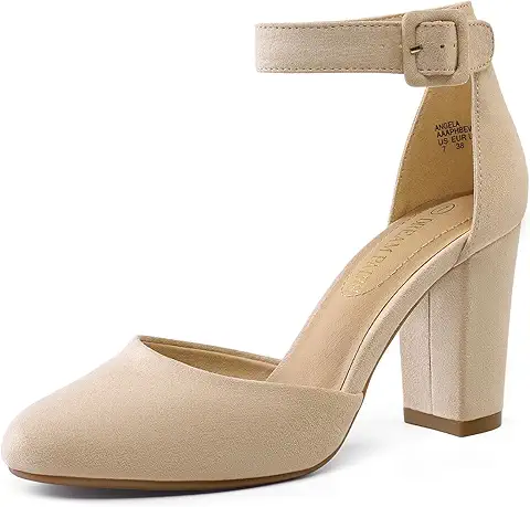 Women's beige block heel dress shoe