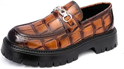 Brown Croc-Embossed Leather Loafer