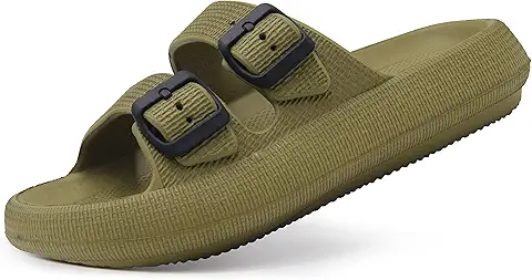 Olive Green Buckled Slide Sandal
