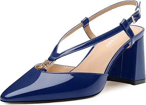 Blue patent leather slingback heel