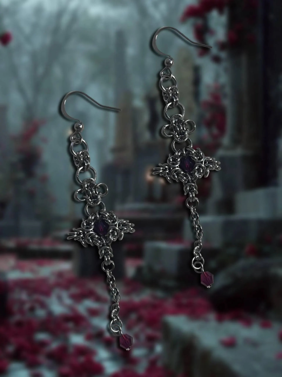 Boucles d'oreilles « Dark Fantasy » en cotte de mailles