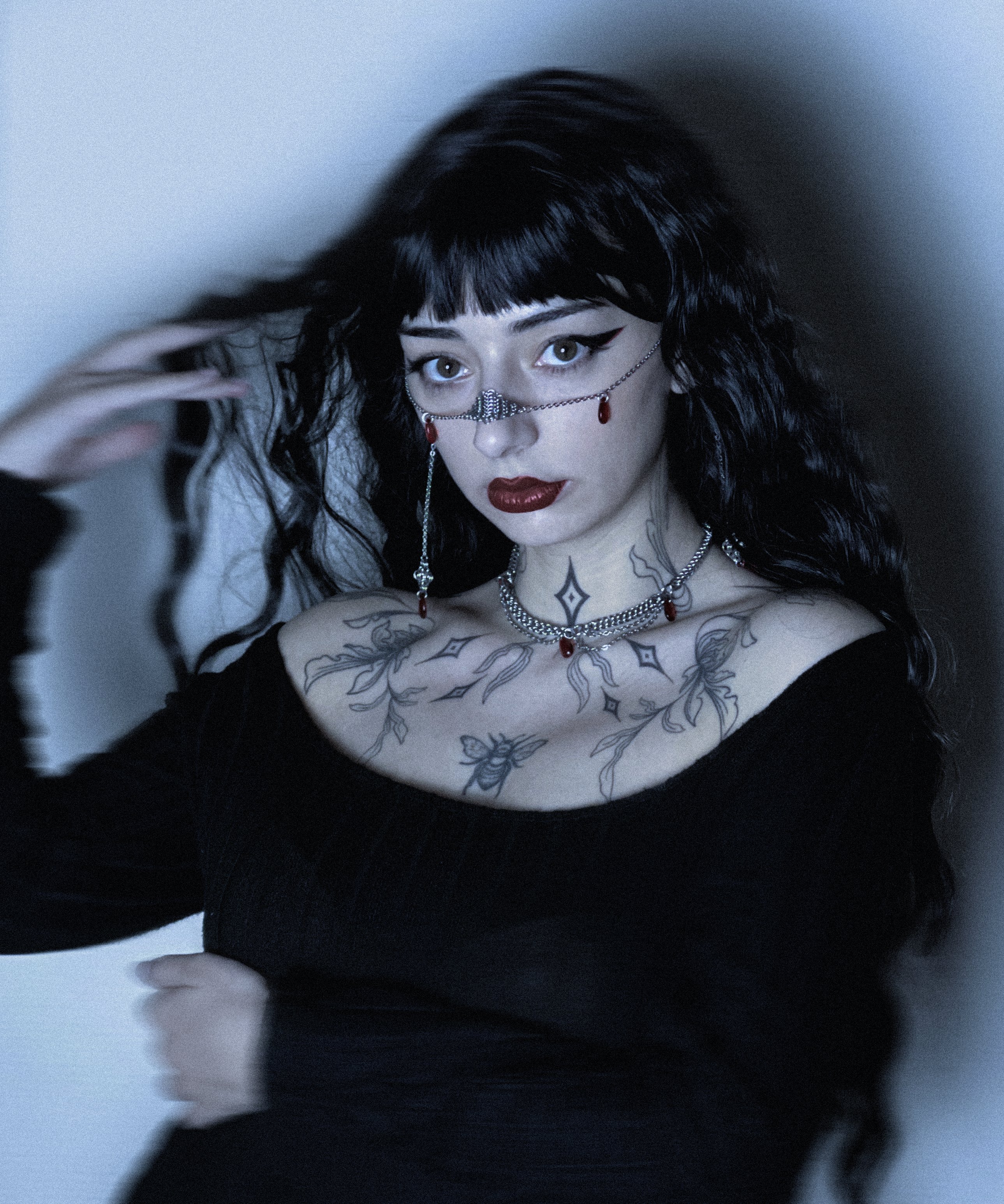 Chaine de visage en acier inoxydable - red drops