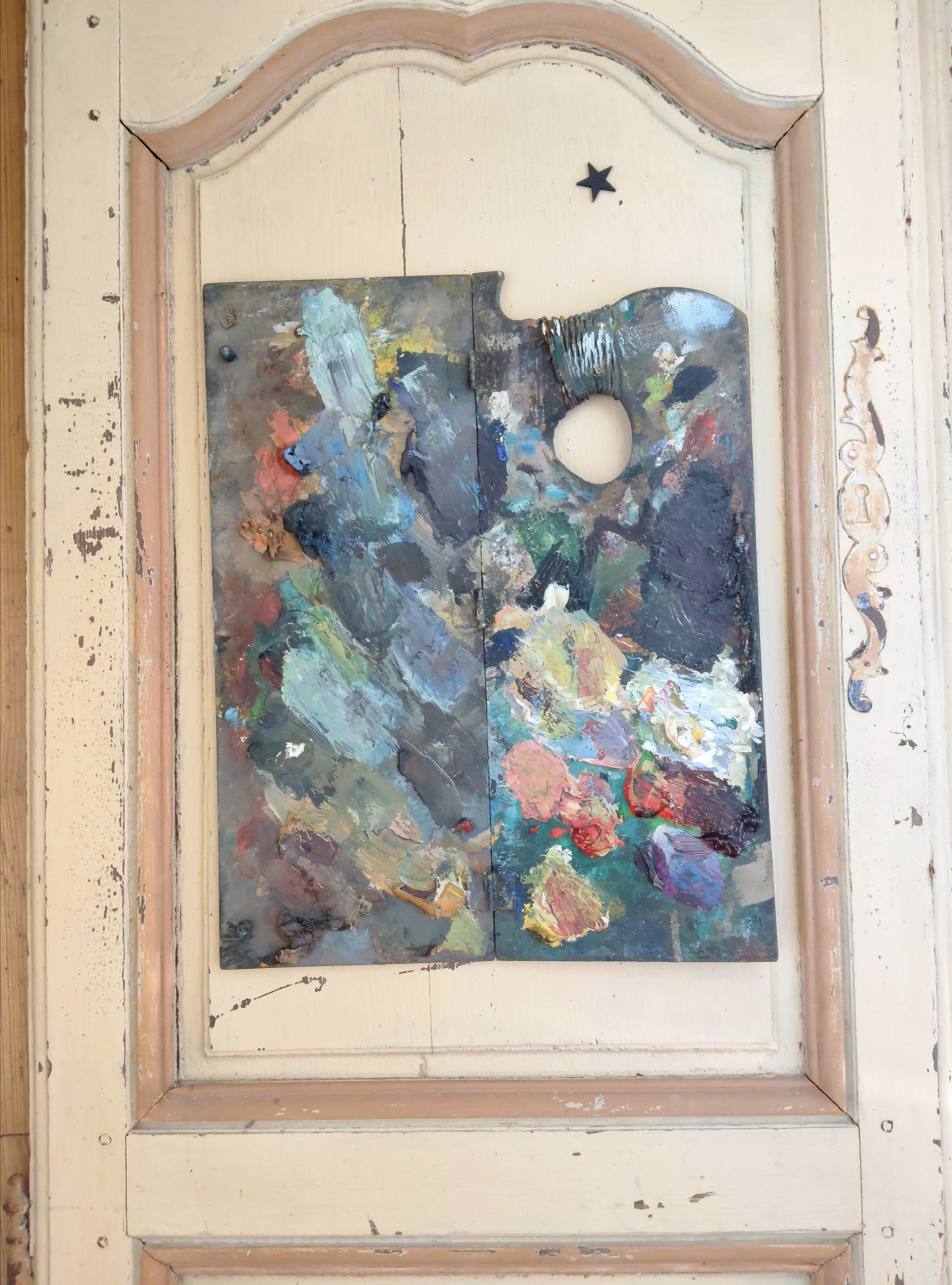 Palette d'artiste peintre ancienne en bois vers 1900