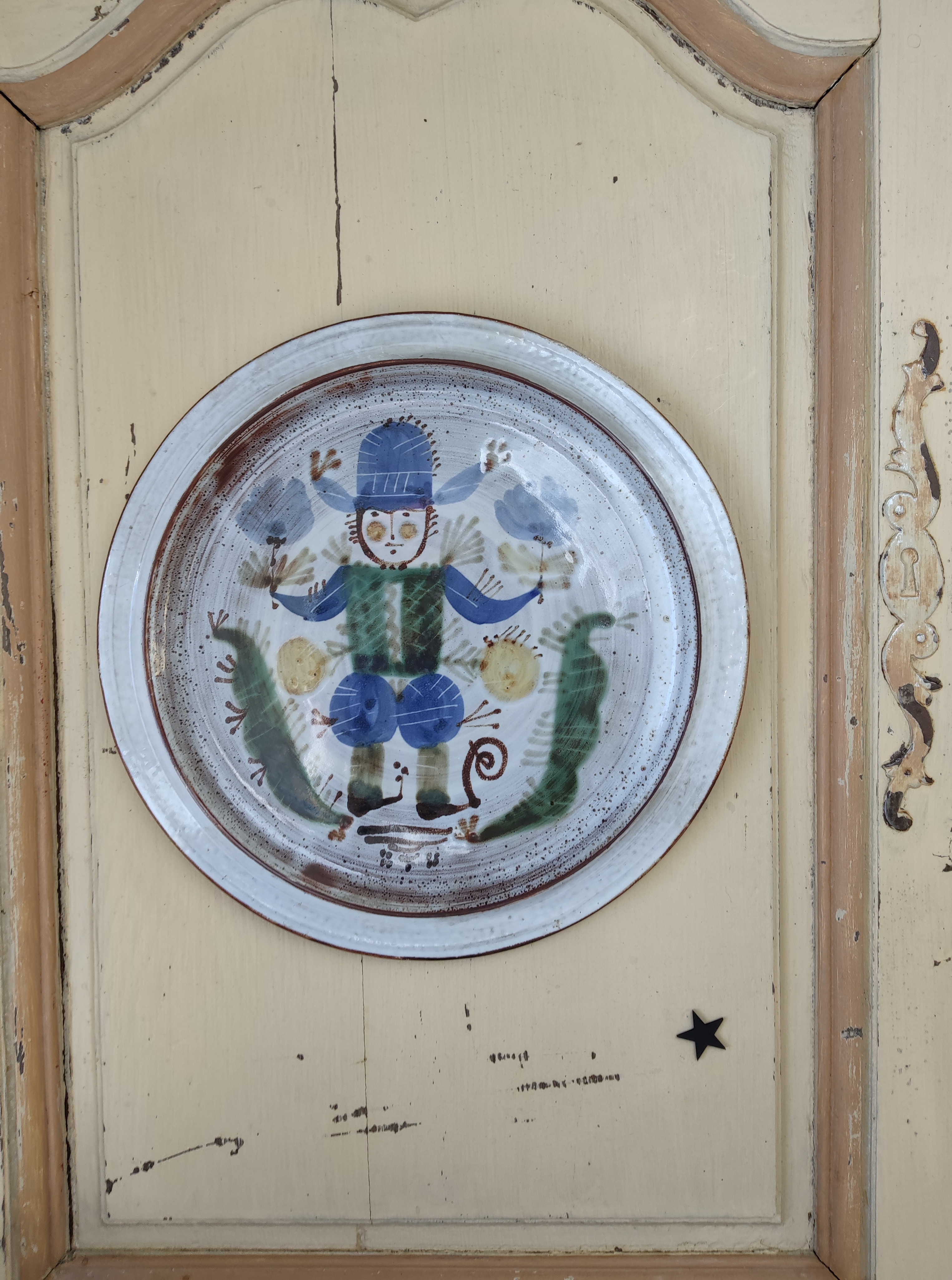 Rare Grande Assiette en céramique vintage de Michel Barbier. Vallauris vers 1950/1960