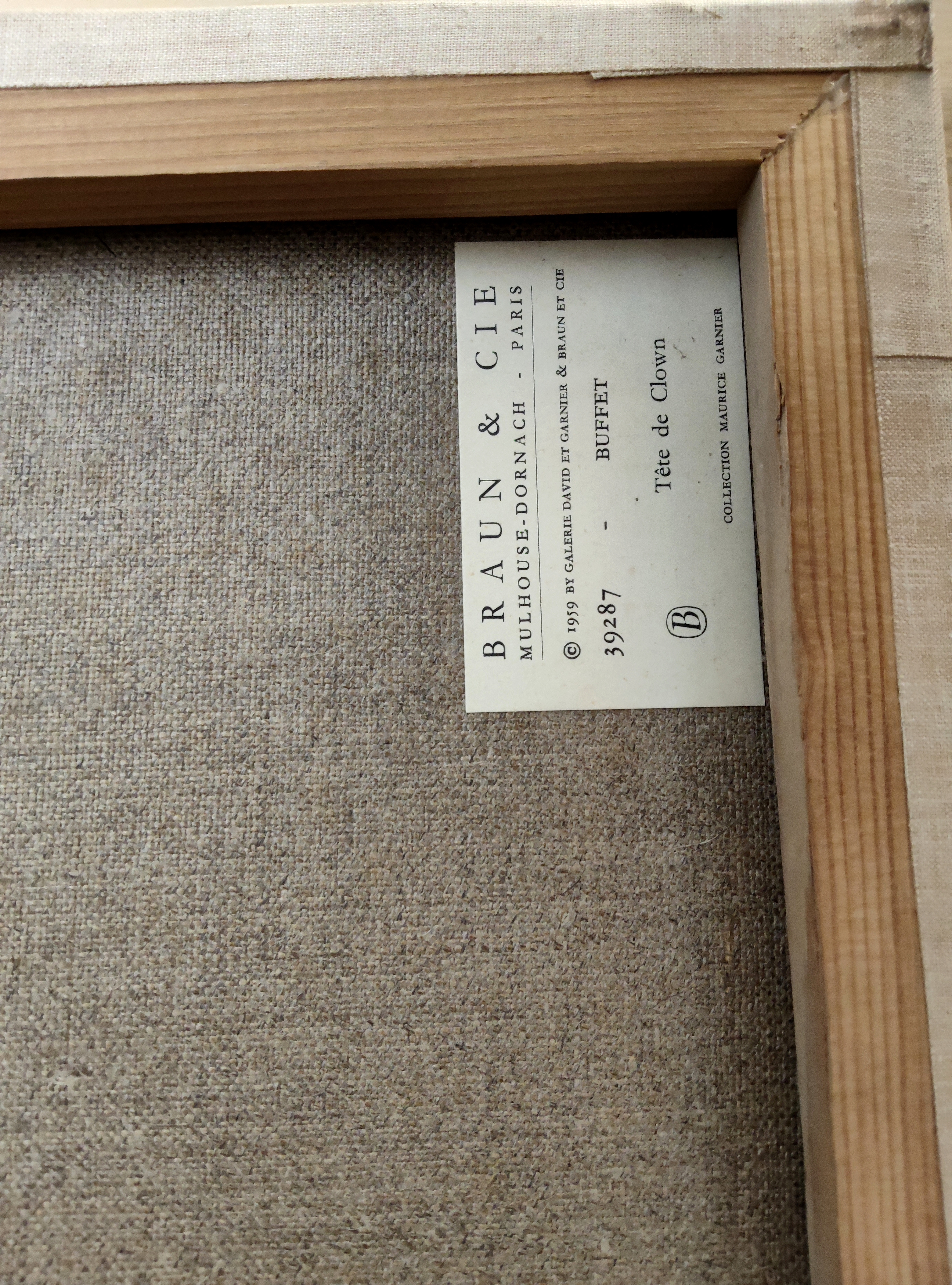 Vintage tableau BUFFET Bernard, d'après Clown, reproduction Braun 1959