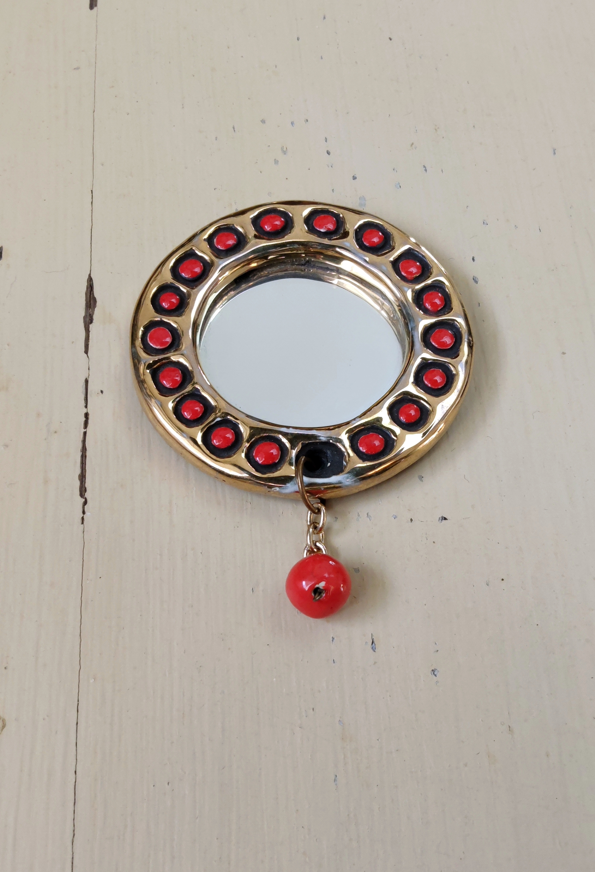 Petit miroir à main de poche vintage de Mithé ESPELT vers 1950