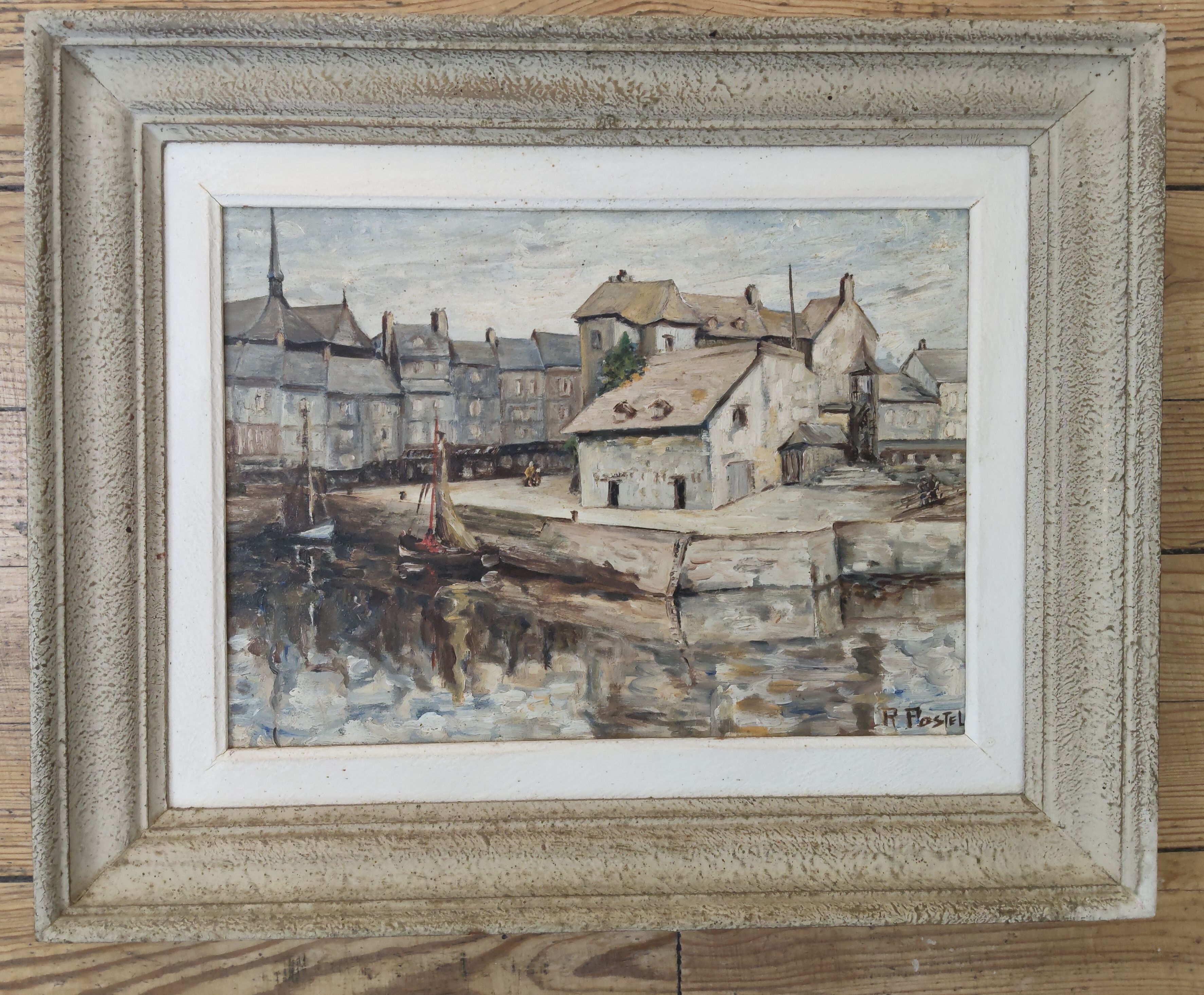 Peinture à l'huile ancienne sur bois vers 1950. Signée R Postel