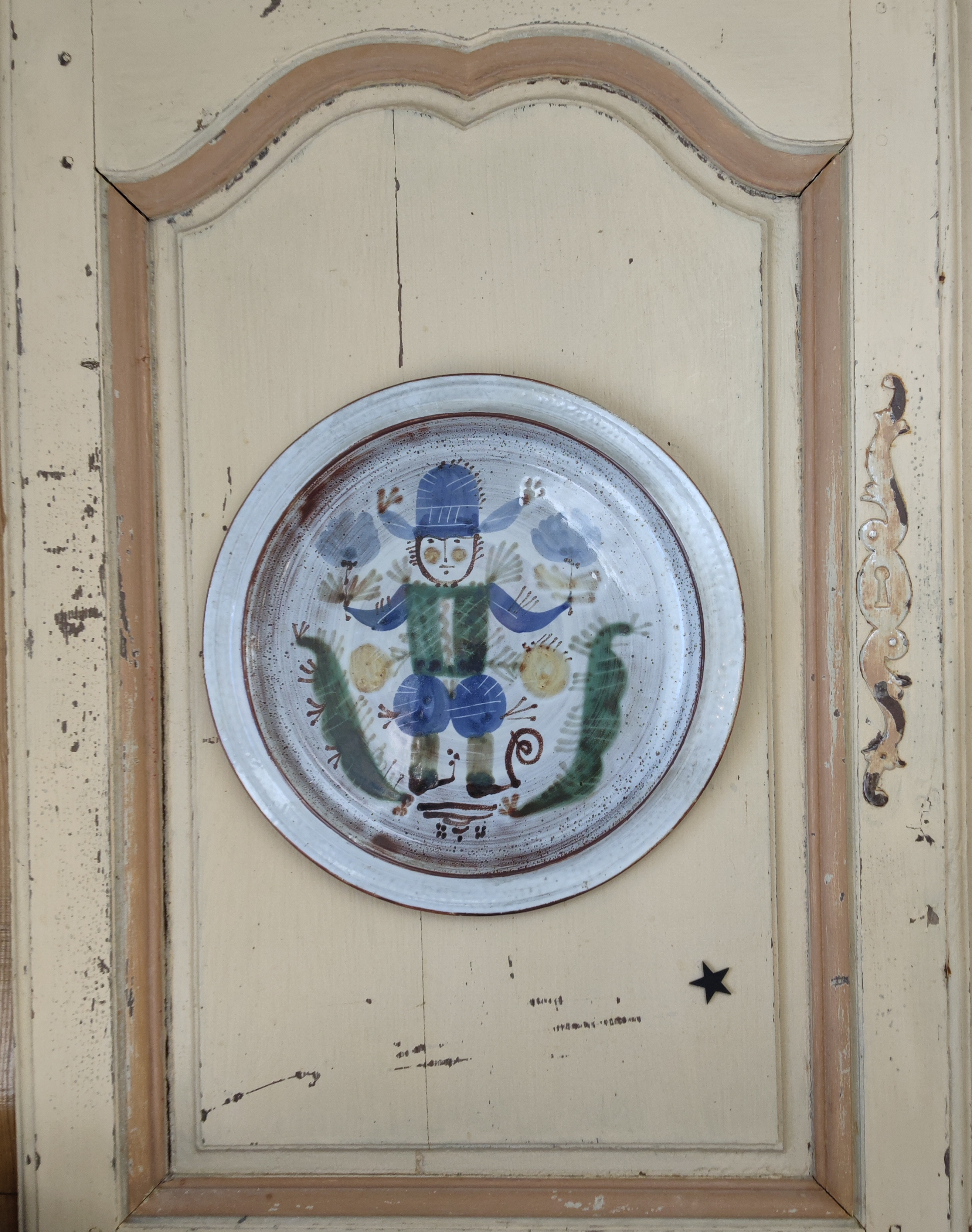 Rare Grande Assiette en céramique vintage de Michel Barbier. Vallauris vers 1950/1960