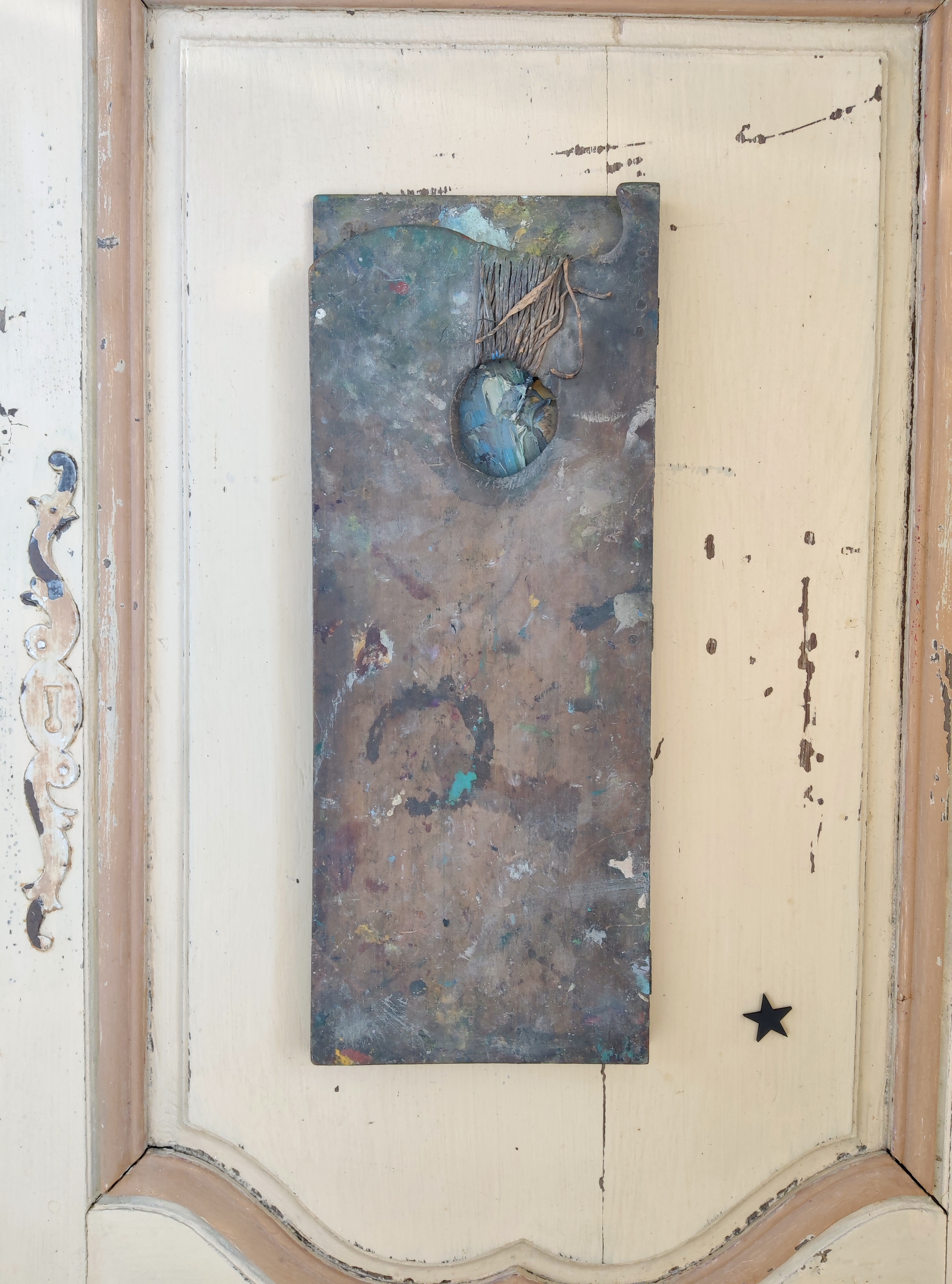 Palette d'artiste peintre ancienne en bois vers 1900