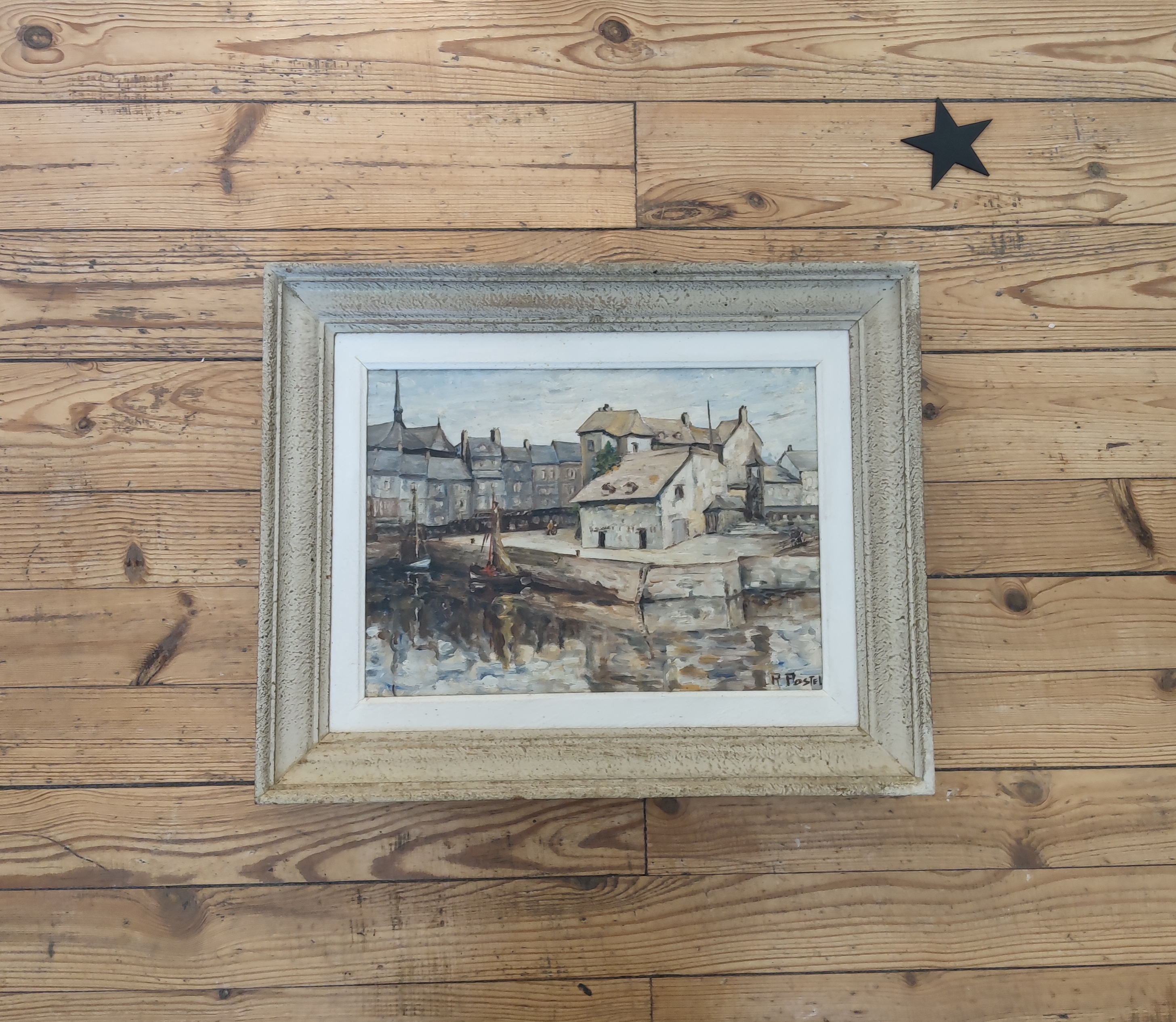 Peinture à l'huile ancienne sur bois vers 1950. Signée R Postel