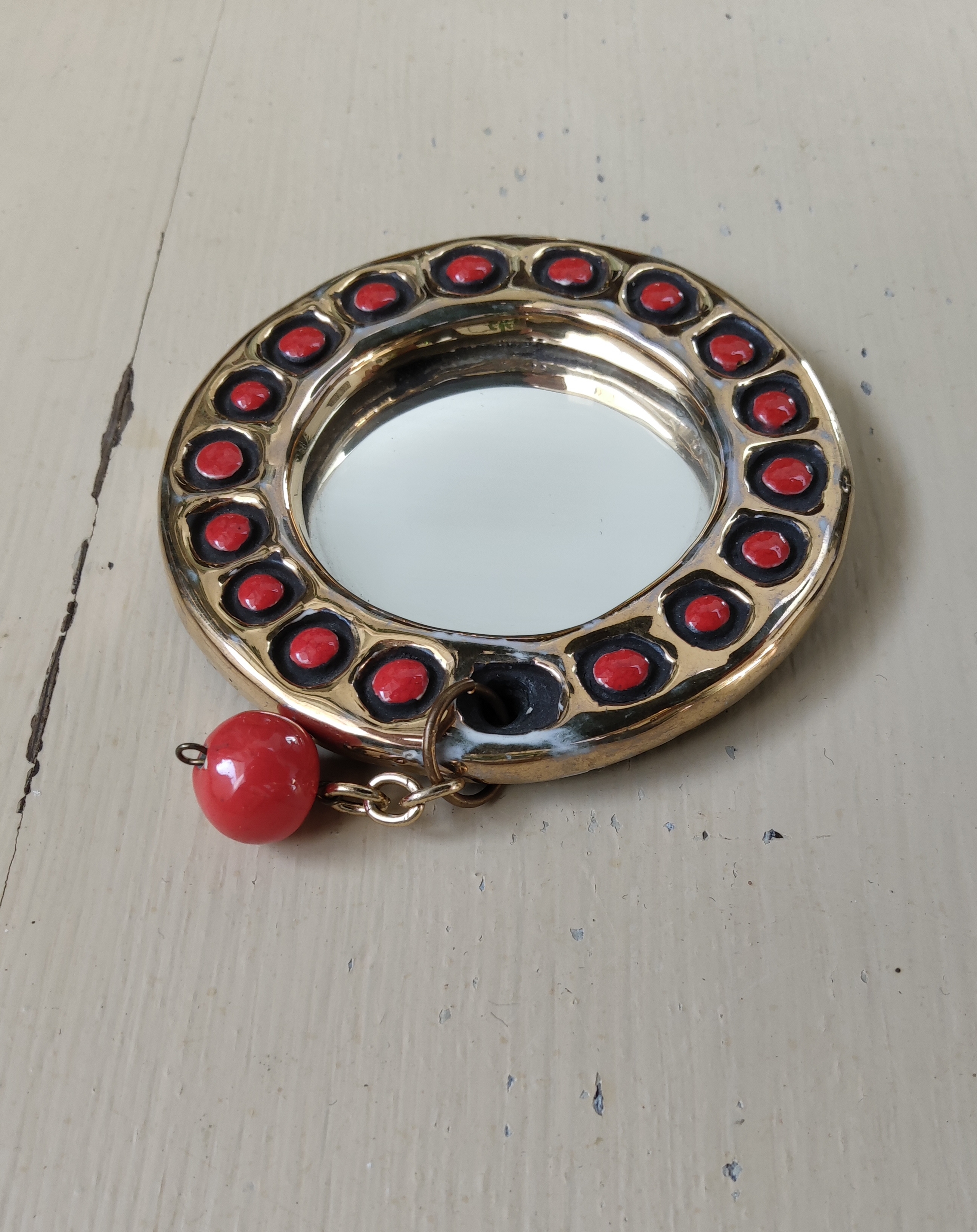 Petit miroir à main de poche vintage de Mithé ESPELT vers 1950