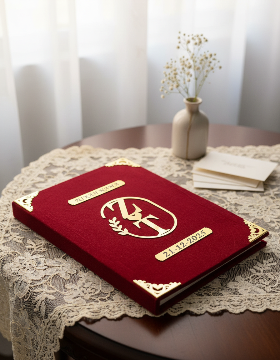 Elegant Red Velvet Nikah Nama with Acrylic Finger Thumb Prints