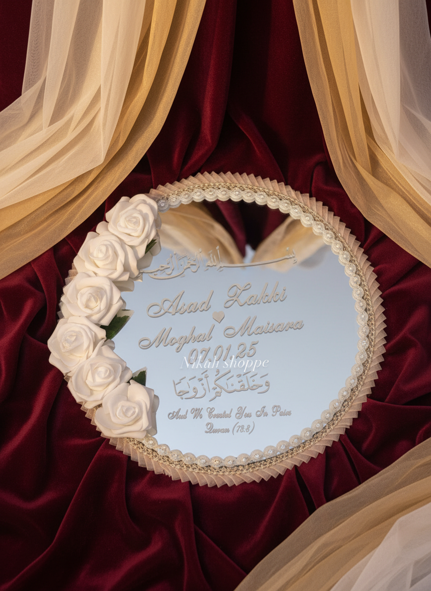 Decorative Personalized White Nikah Mirror