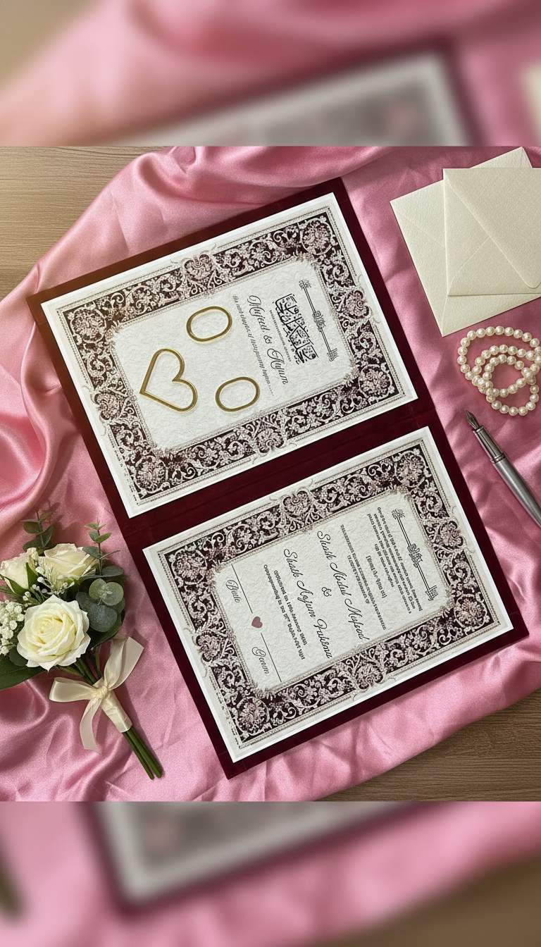 Elegant Red Velvet Nikah Nama with Acrylic Finger Thumb Prints