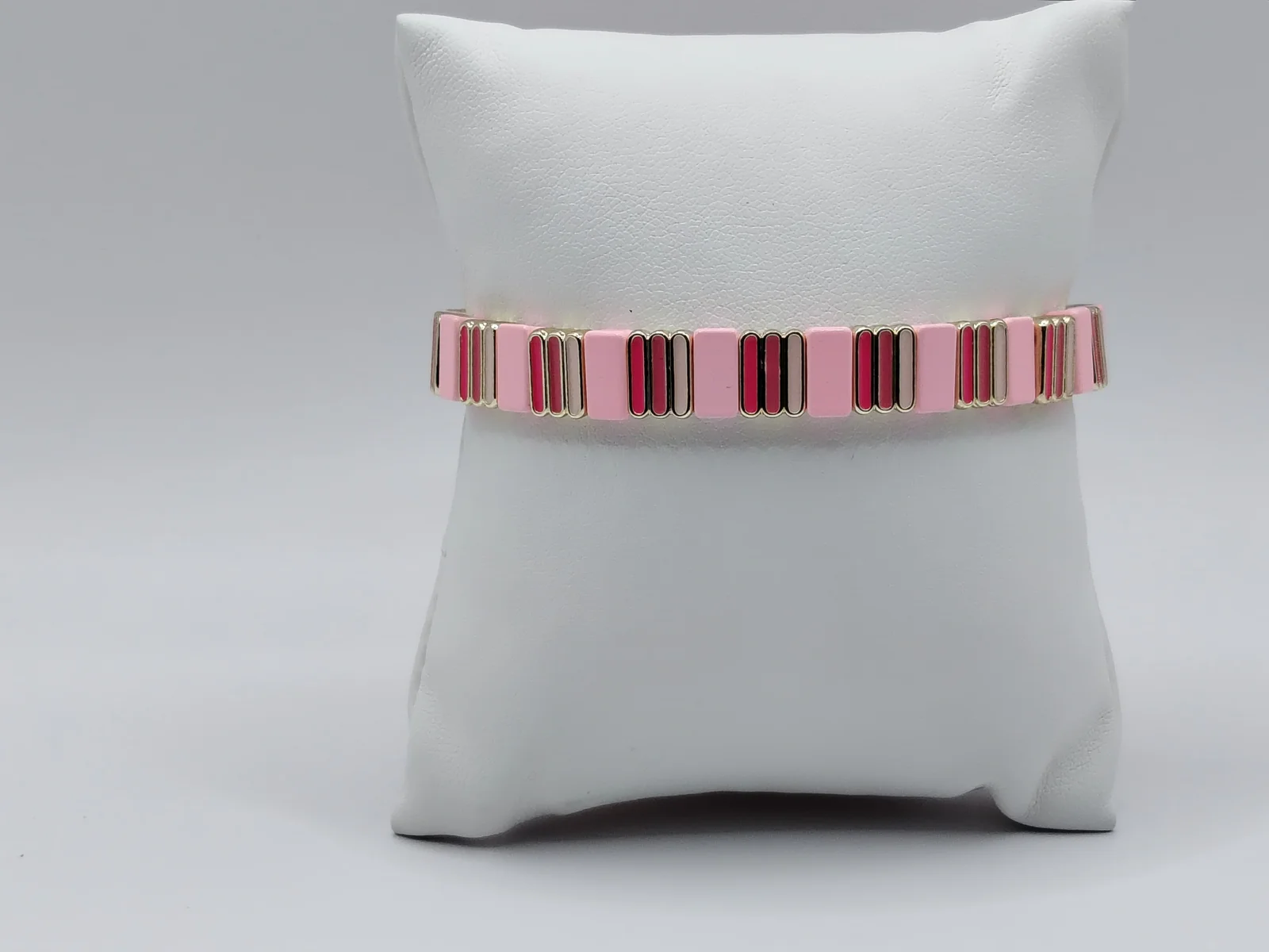 Pulsera elástica de bloques rosa