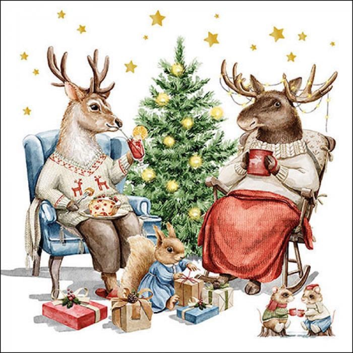 Decoupage Napkins, Winter animals Napkins, Set of 2 Lunch Size, #0831