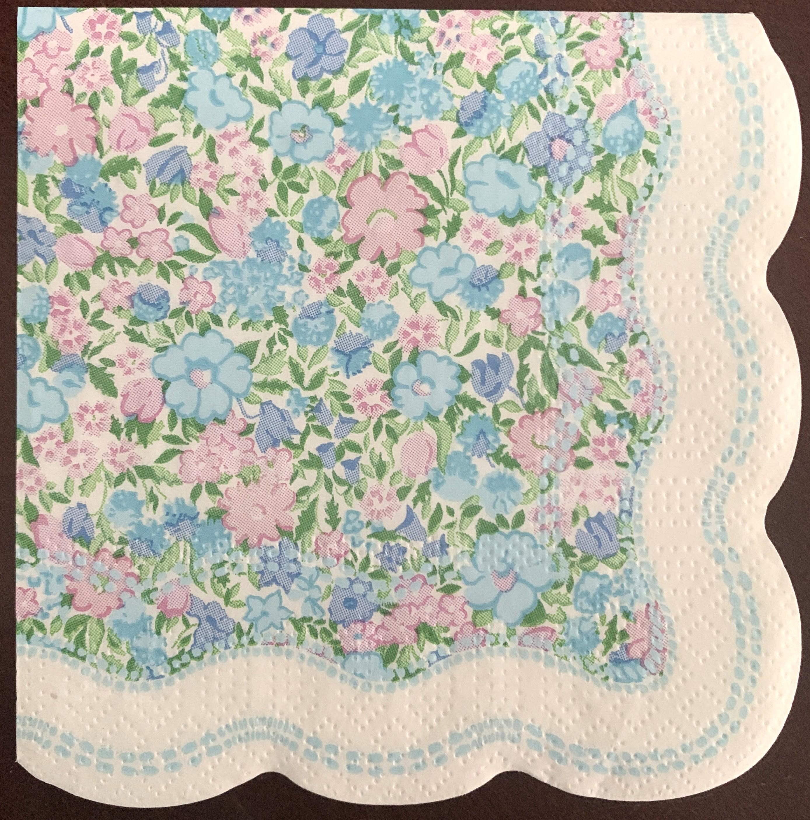 Decoupage Napkins, Dainty Blue Pink Flower napkins, Set of 2 Cocktail Size, #0308