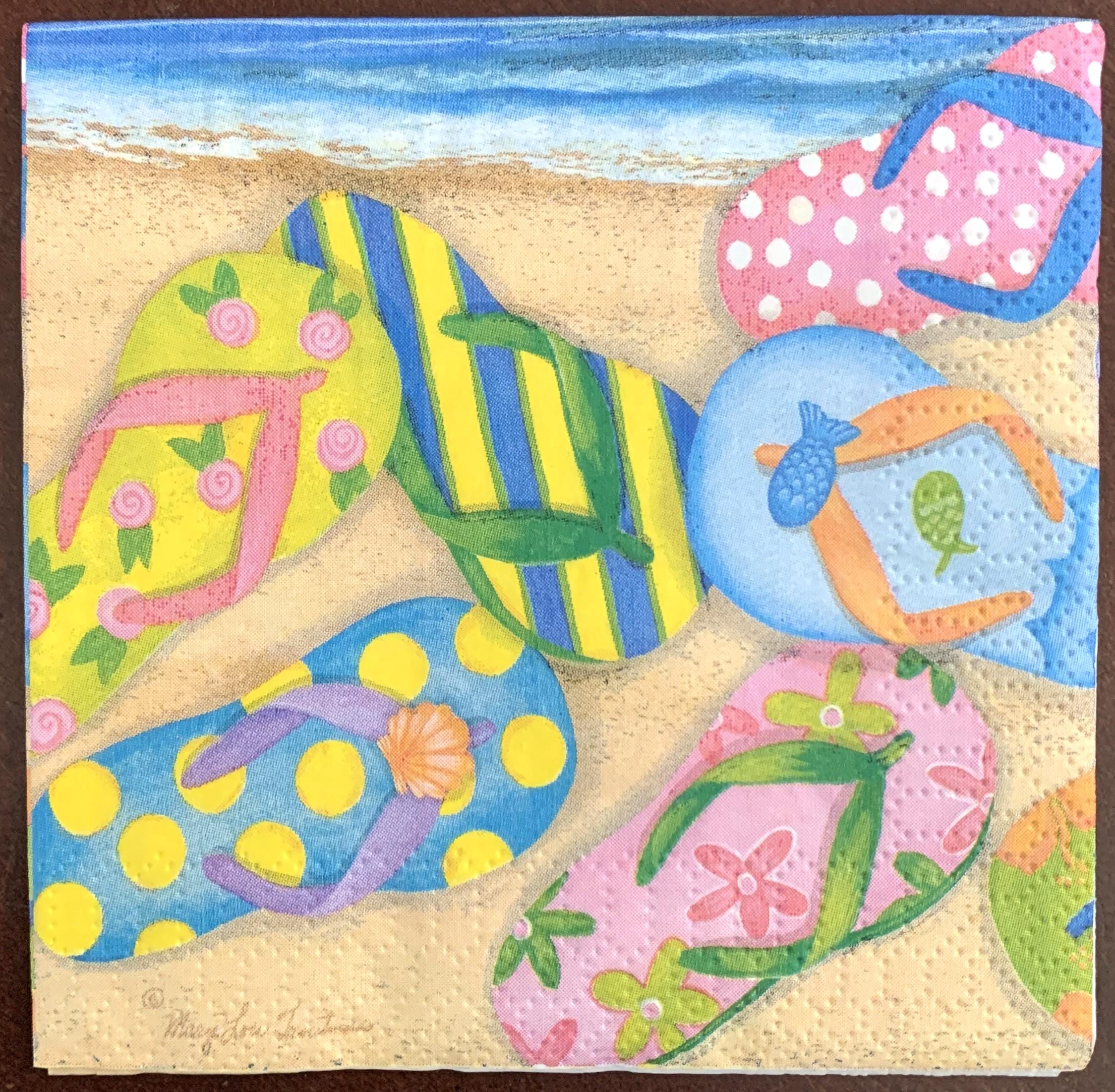 Decoupage Napkins, Flip Flops Napkins, Set of 2 Cocktail Size, #239