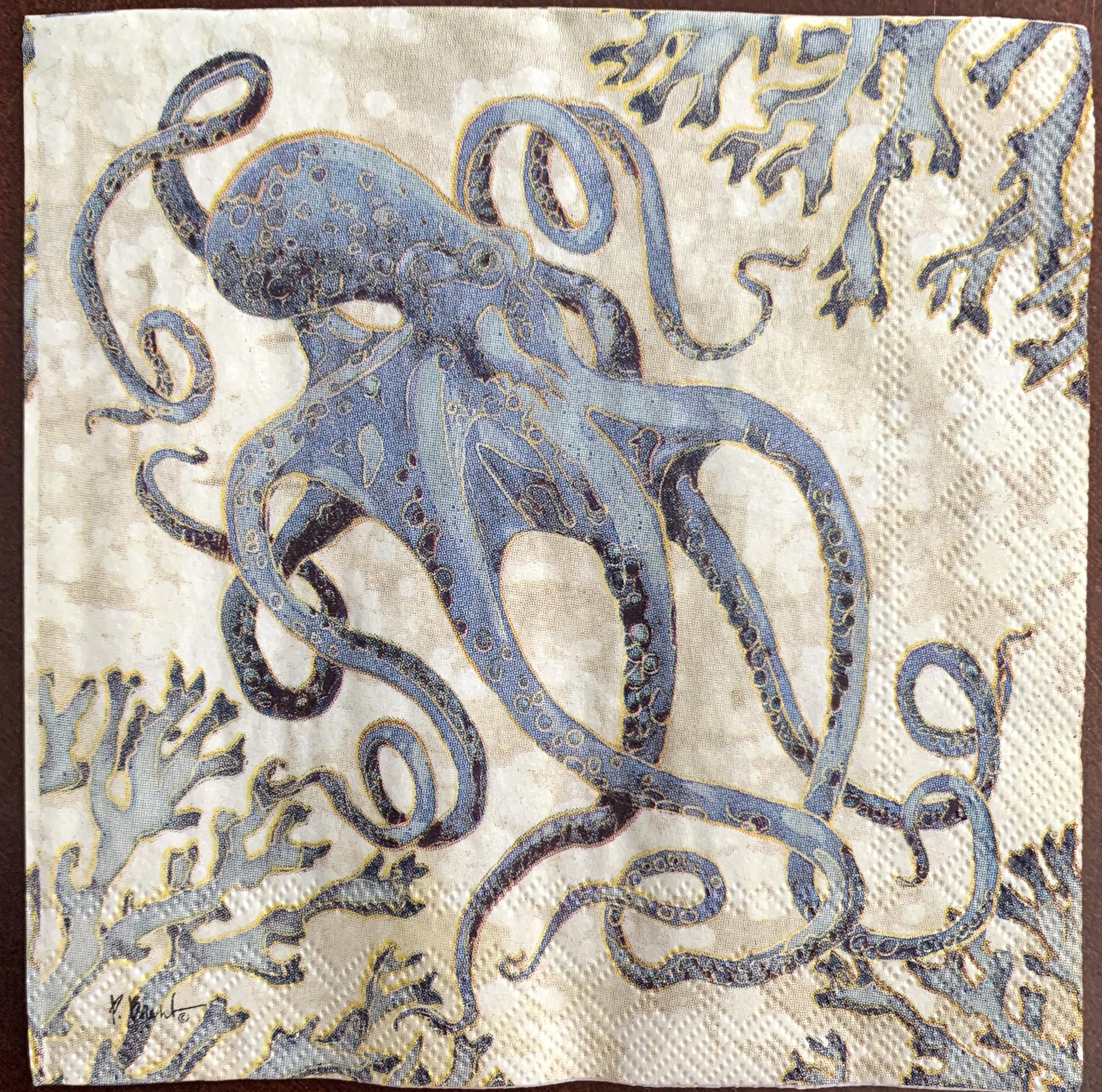 Decoupage Napkins, Octopus Napkins, Set of 2 Cocktail Size, #255