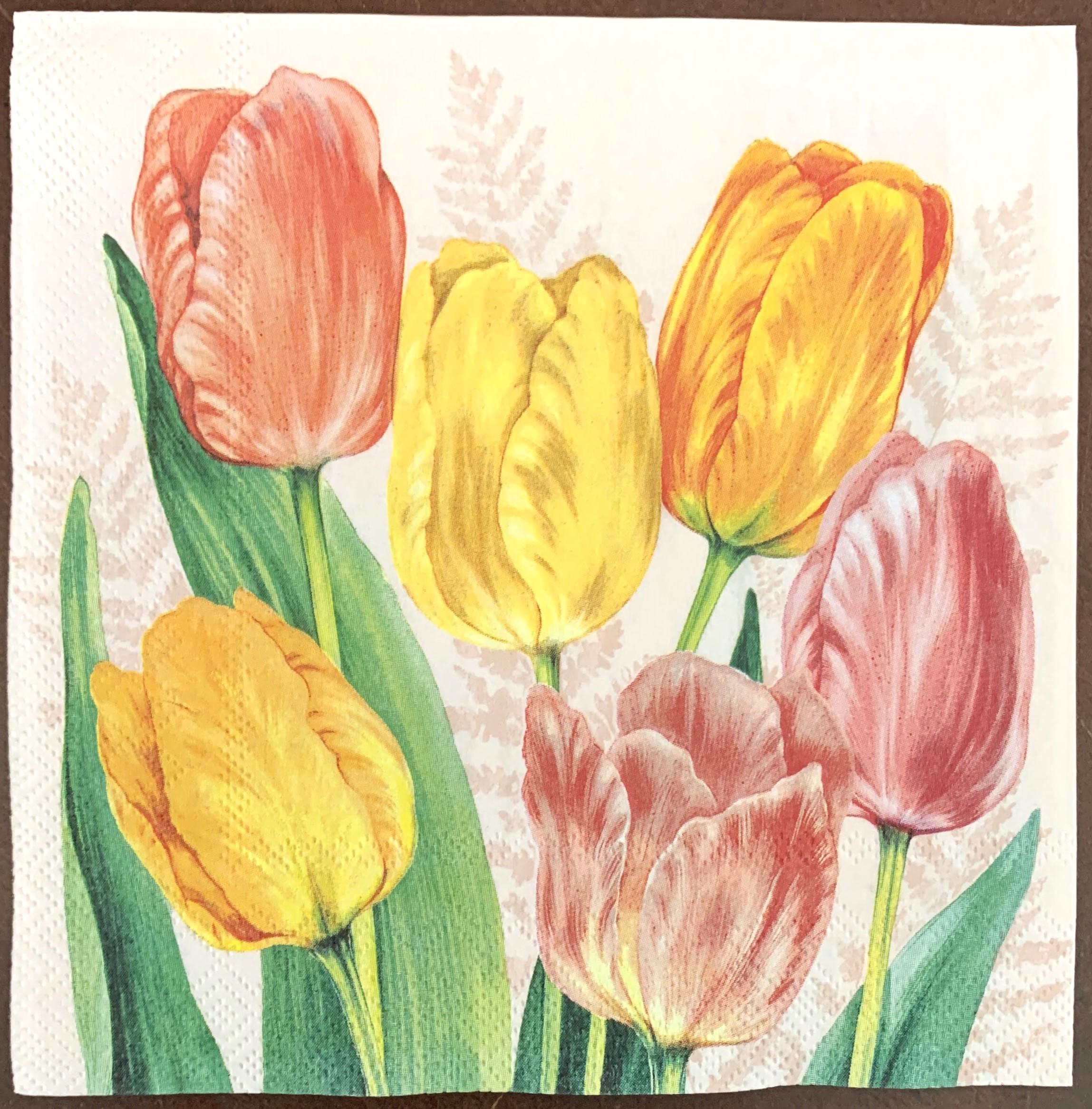 Decoupage Napkins, Tulip on Rose Background Floral Craft Napkins, Set of 2 Lunch Size, #372