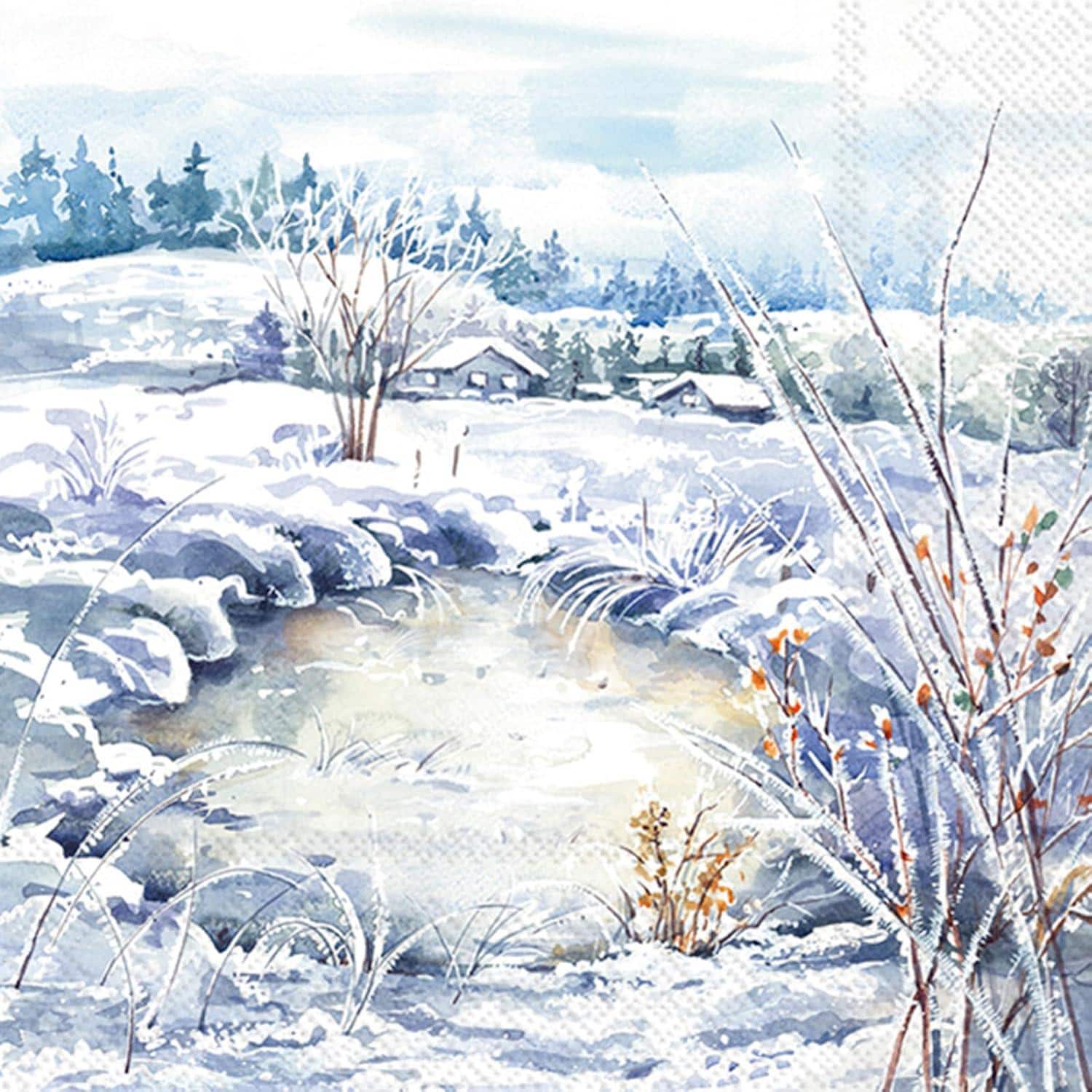 Decoupage Napkins, Frosty Landscape Napkins, Set of 2 Lunch Size, #0855