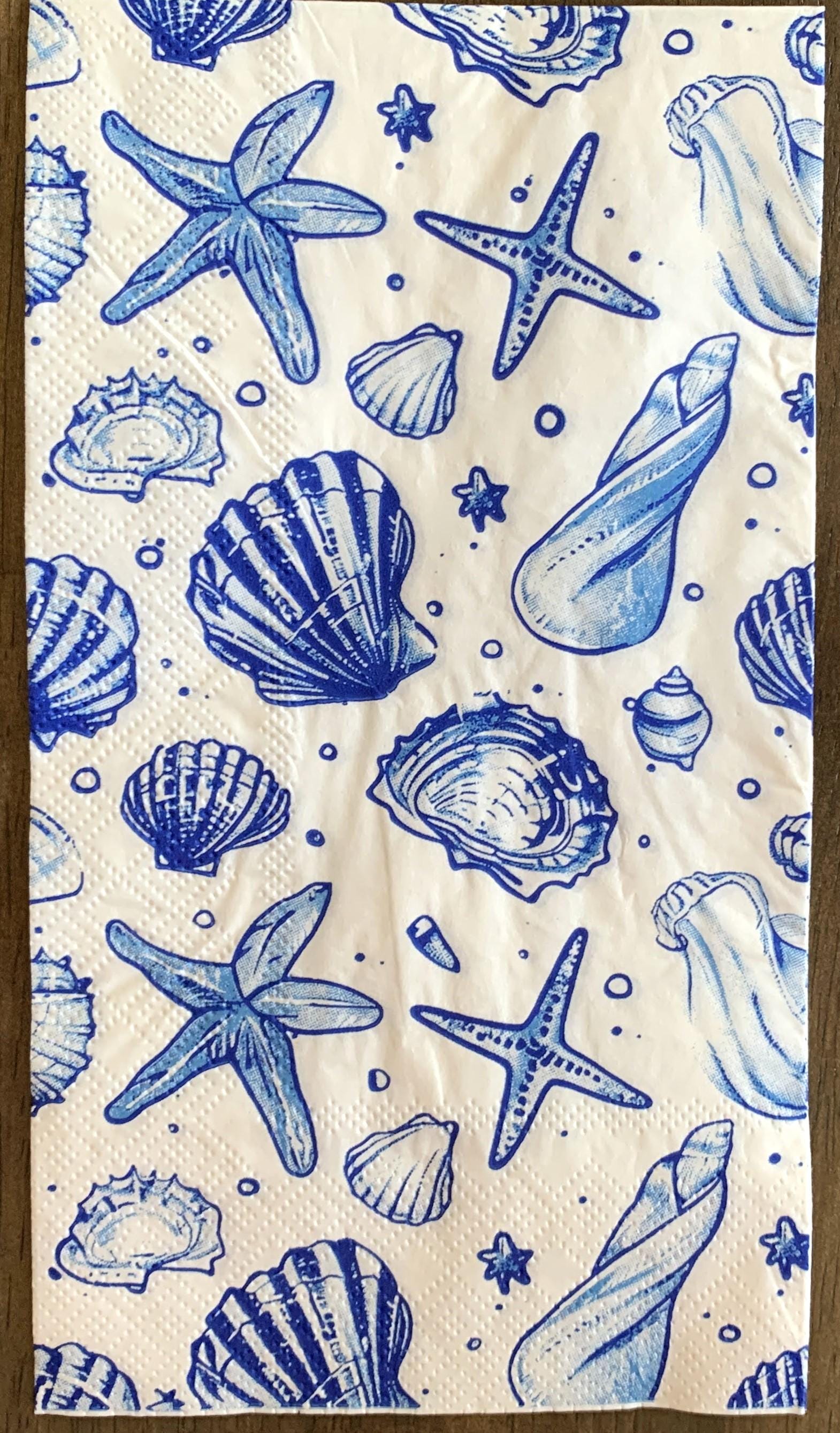 Decoupage Napkins, Blue Seashell Napkins, Set of 2 Dinner Size, #215