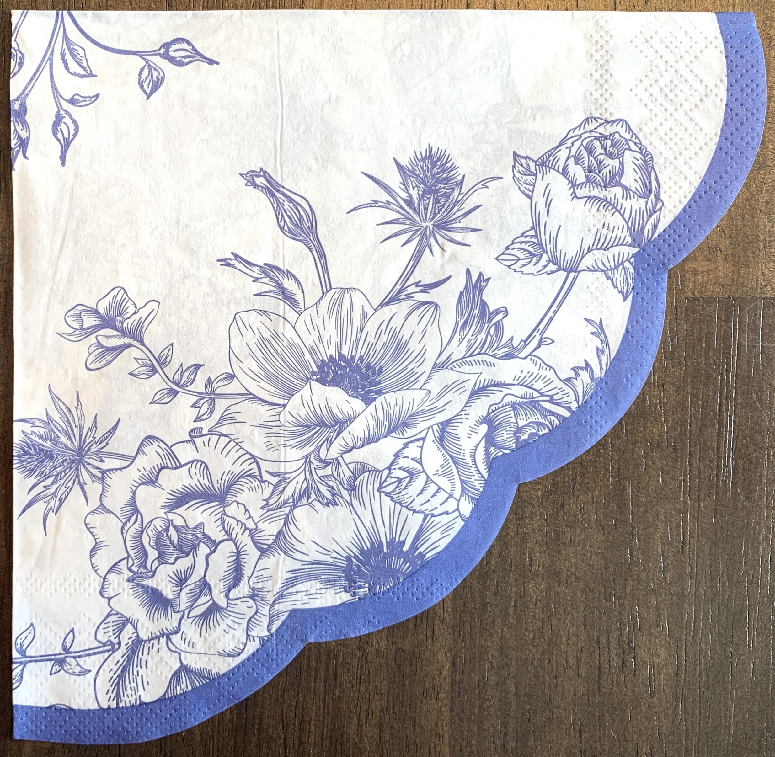 Decoupage Napkins, Blue and White Flowers, Set of 2 Cocktail Size, #405 Napkins