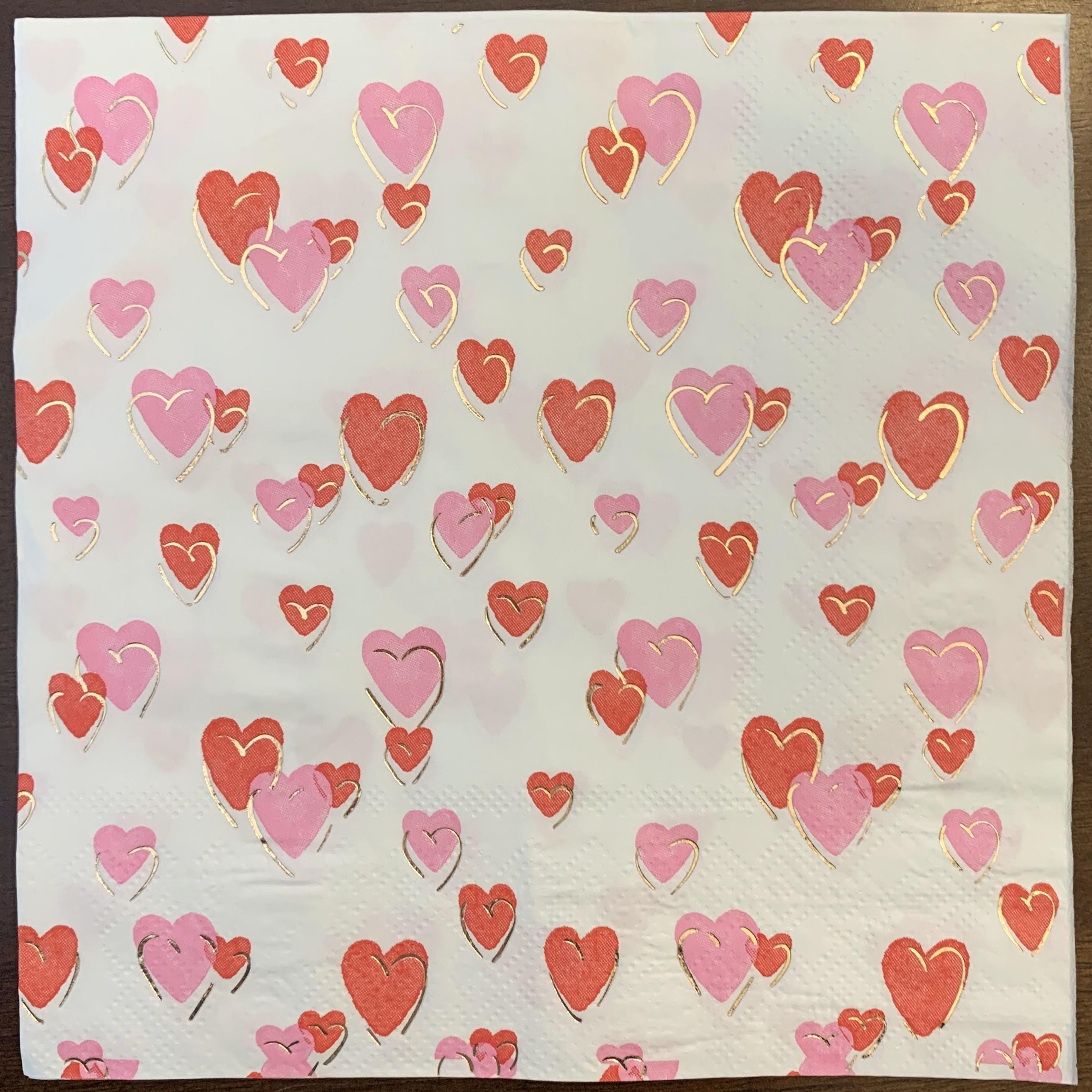 Decoupage Napkins, Pink & Red Hearts Craft Napkins, Set of 2 Lunch Size, #738 Valentines Day Paper Napkins
