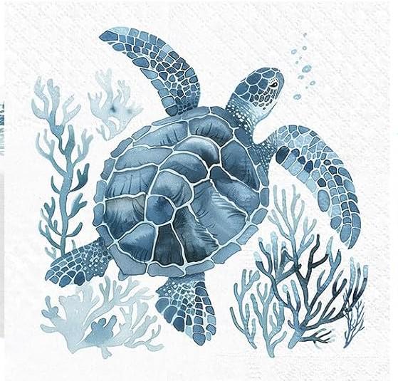 Decoupage Napkins, Sea Turtle Napkins, Set of 2 Cocktail Size, #289