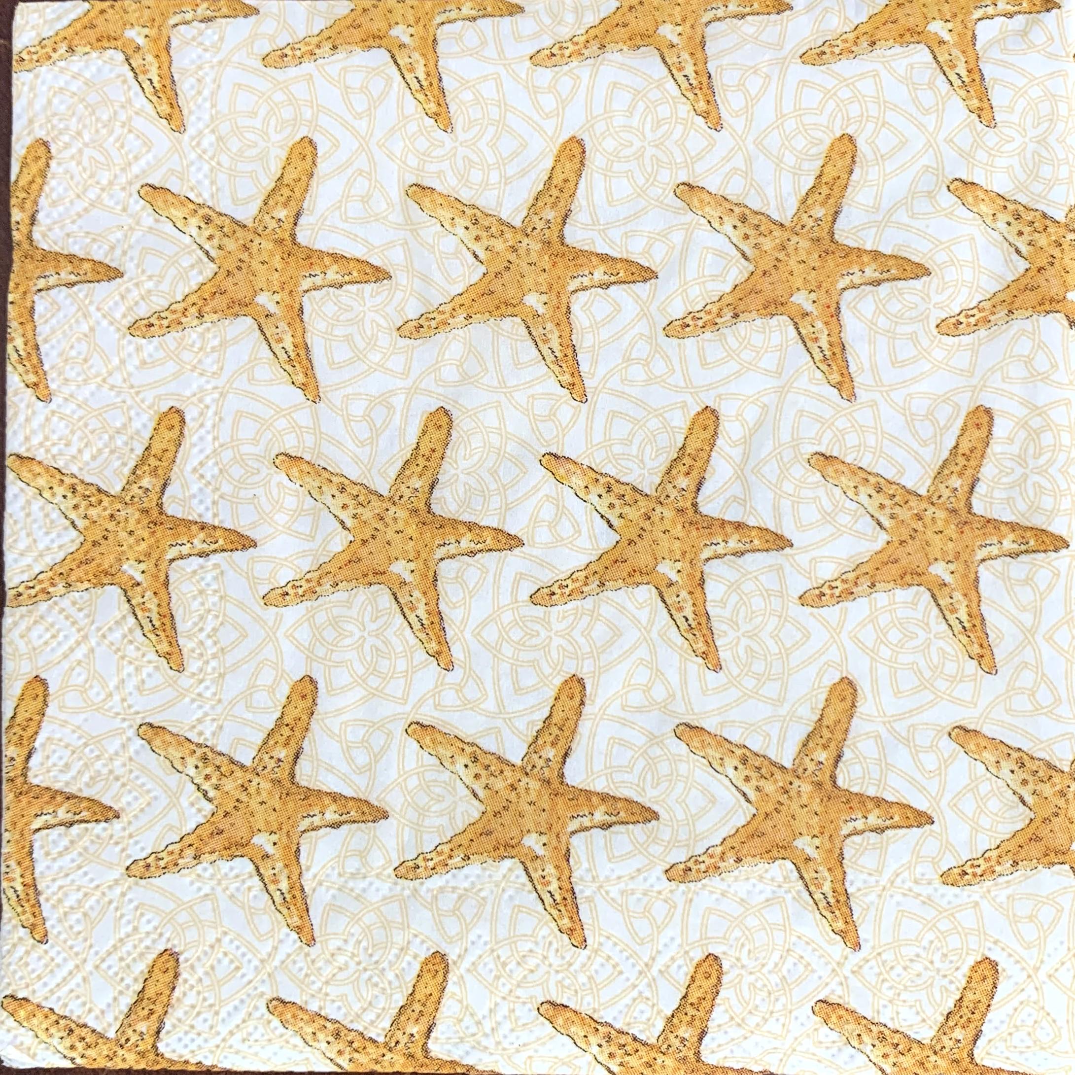 Decoupage Napkins, Gold Starfish Napkins, Set of 2 Cocktail Size, #0270