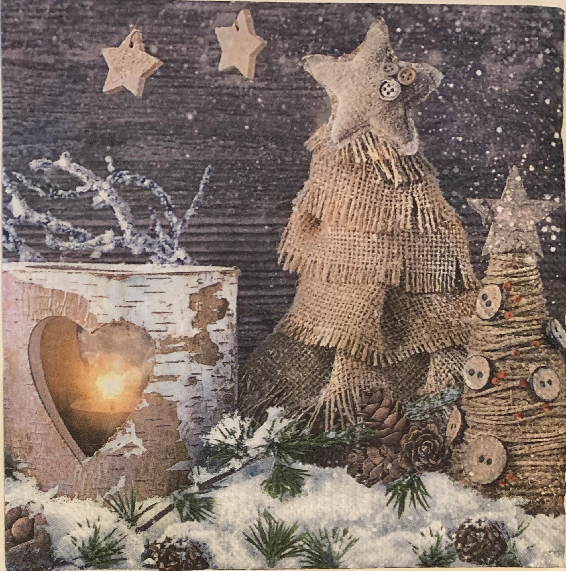 Decoupage Napkins, Christmas Candle Napkins, Set of 2 Lunch Size, #844 Rustic Christmas Craft Paper Napkins