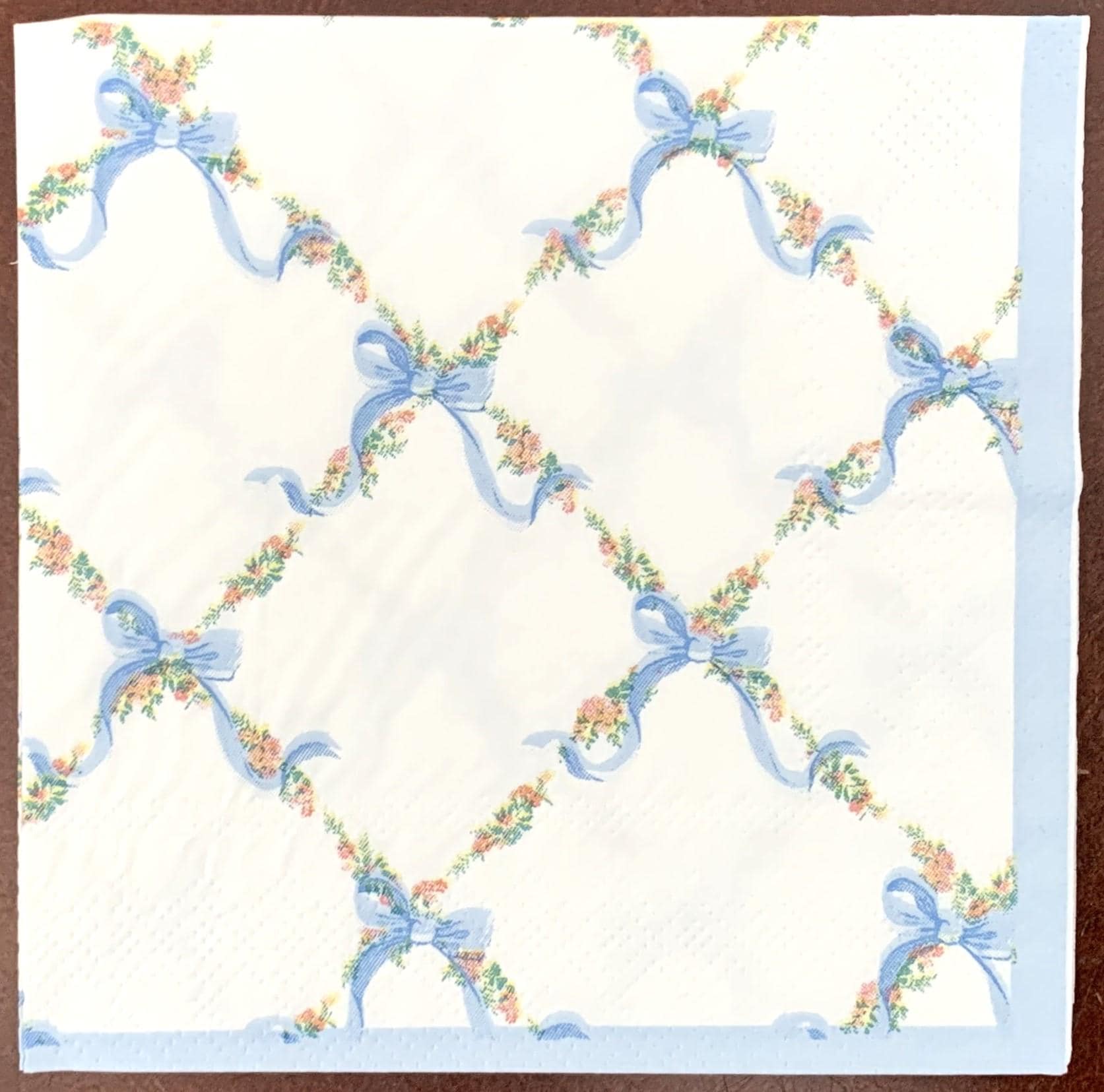 Decoupage Napkins, Chic Baby Boy Blue Ribbons Napkins, Set of 2 Cocktail Size, #003