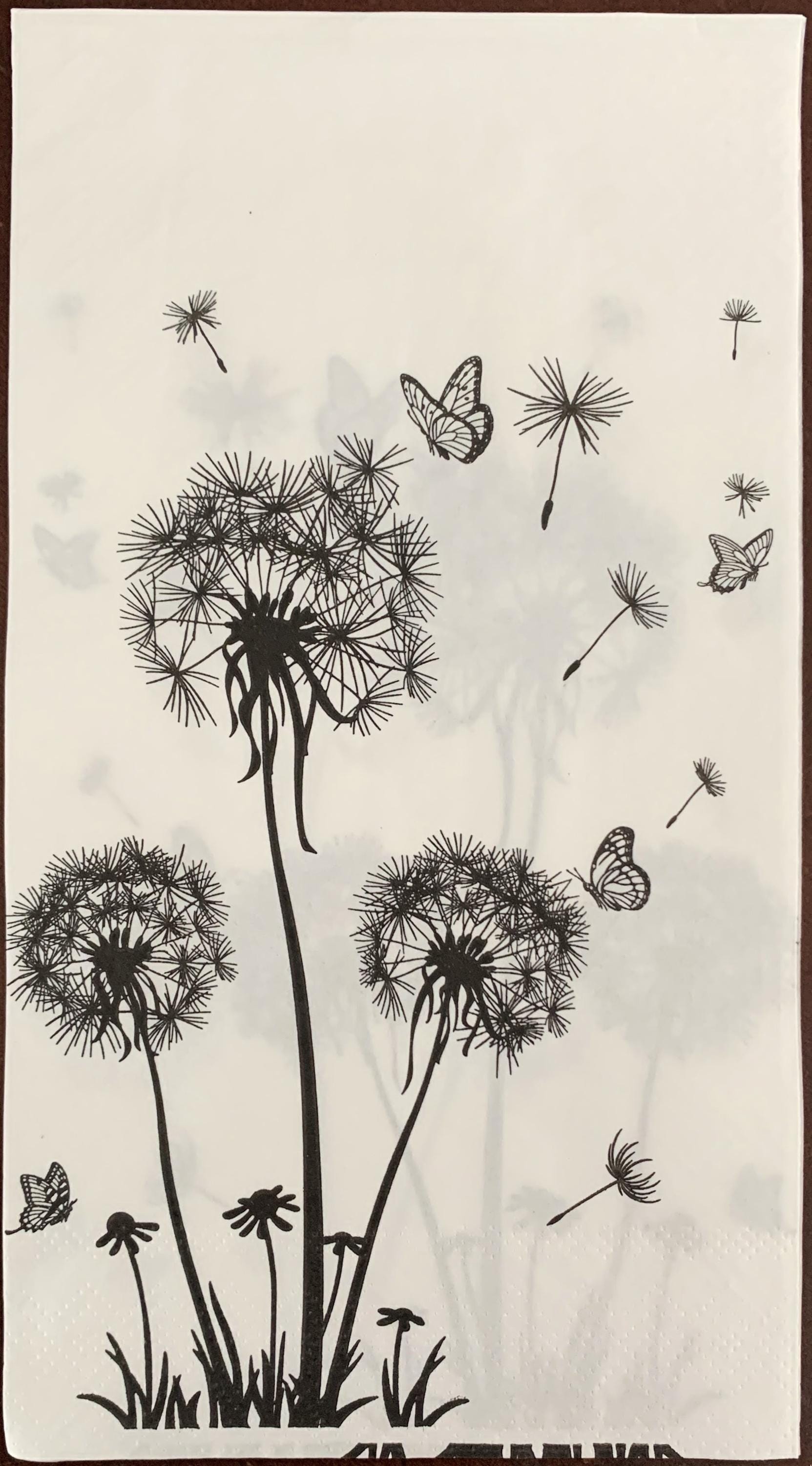 Decoupage Napkins, Black Dandelion Napkins, Set of 2 Dinner Size, #0306