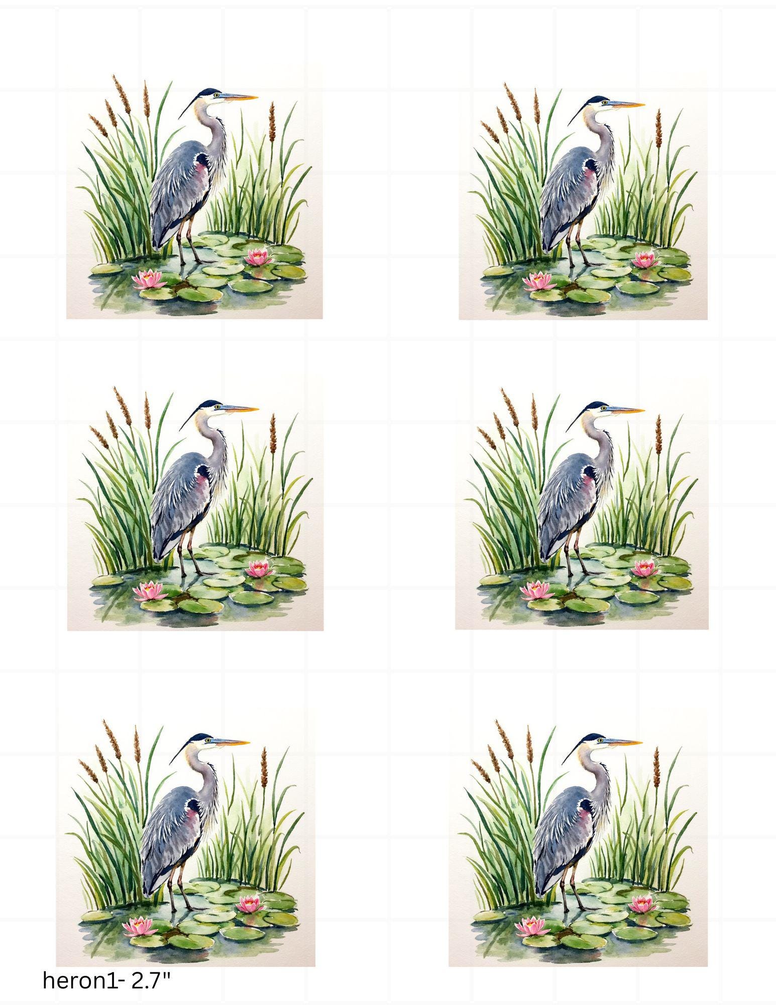 Heron Rice Paper FREE SHIPPING, 2.5 inch images, Beach Coastal Decoupage Paper, heron1-2.7