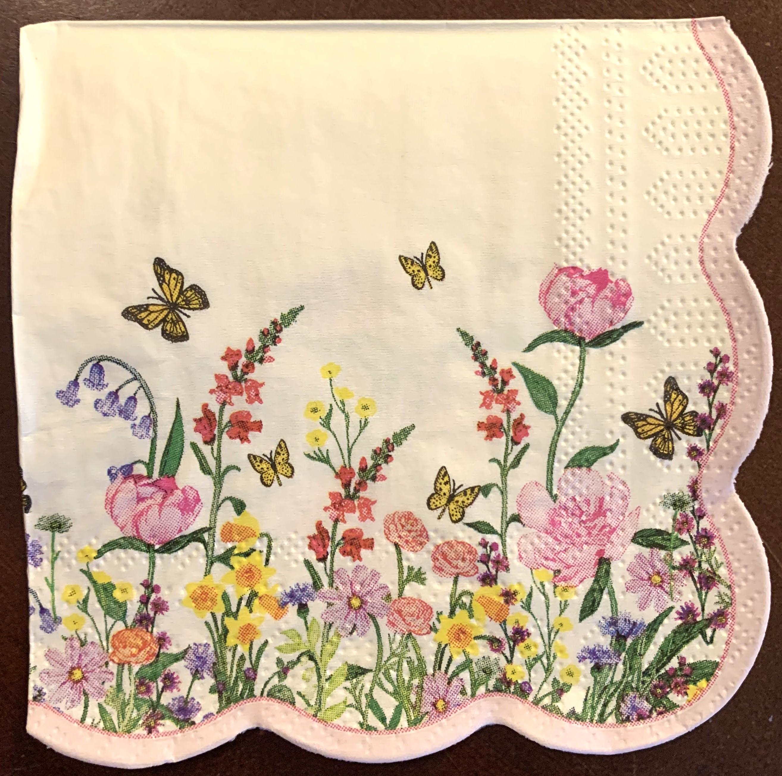 Decoupage Napkins, Pink Floral border napkins, Set of 2 Cocktail Size, #357