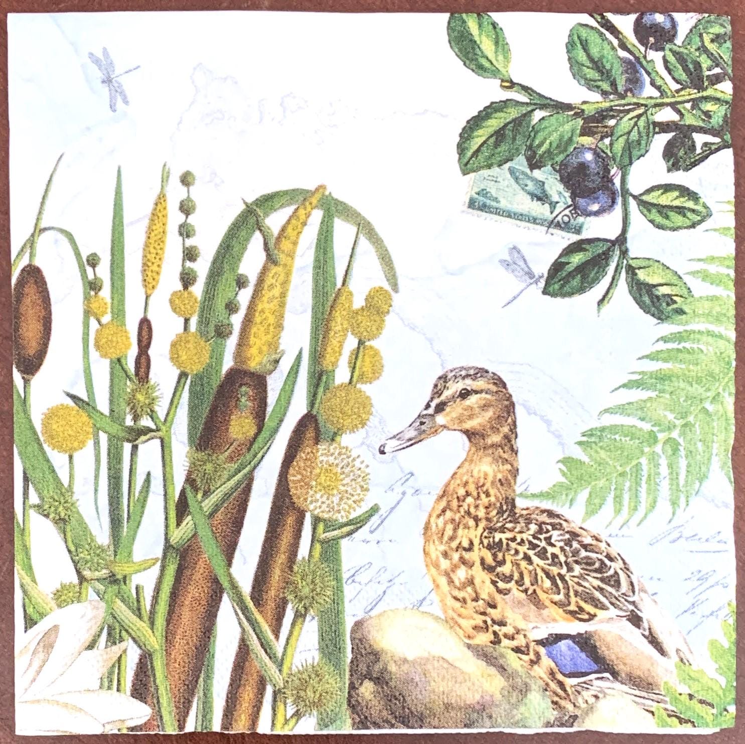 Decoupage Napkins, Geese by the Lake napkins, Set of 2 Cocktail Size, #115