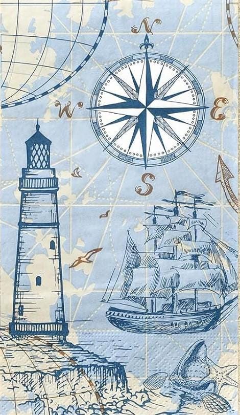 Decoupage Napkins, Lighthouse Sailboat Napkins, Set of 2 Dinner Size, #256