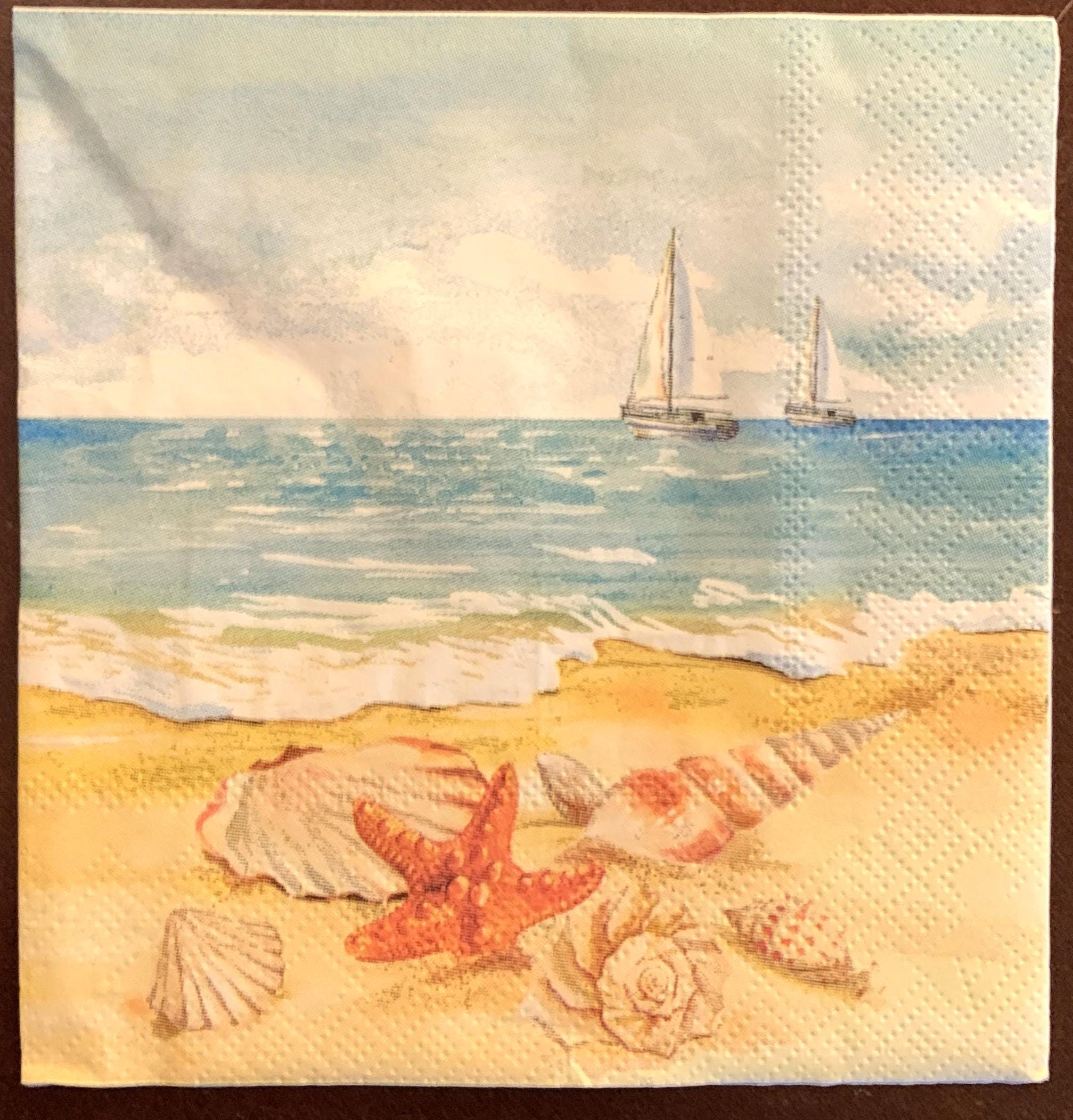 Decoupage Napkins, Ocean Beach Scene Theme Napkins, Set of 2 Cocktail Size, #227