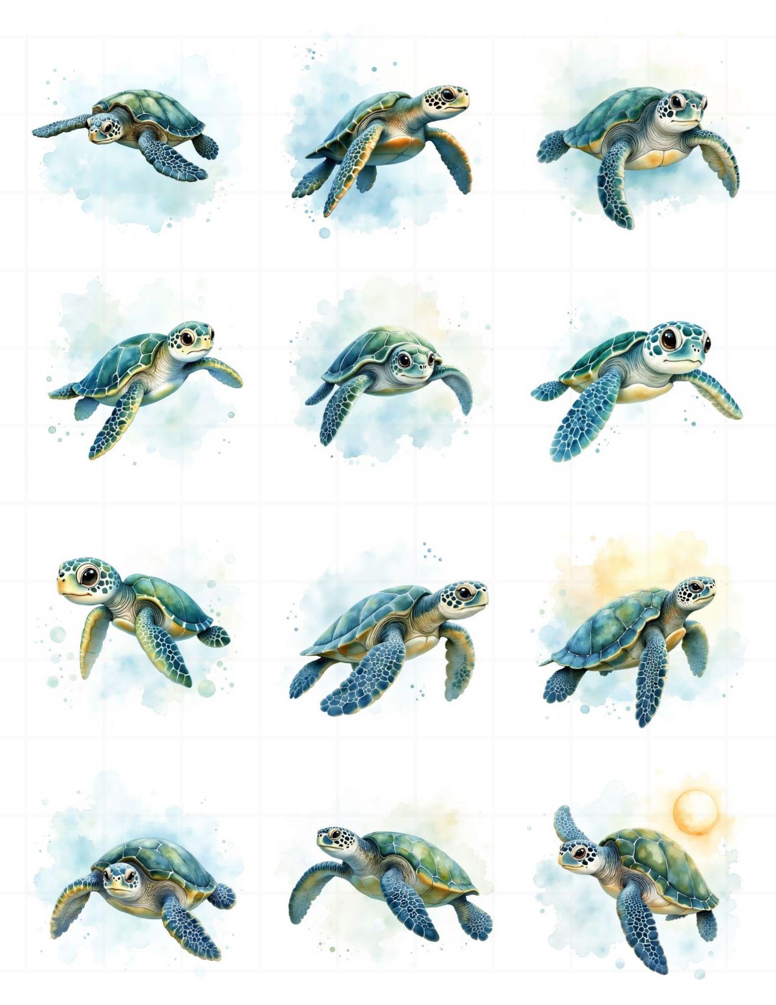 Sea Turtle Rice Paper FREE SHIPPING, 2" or 2.5" images, Beach Decoupage Paper, RPSeaturtle1